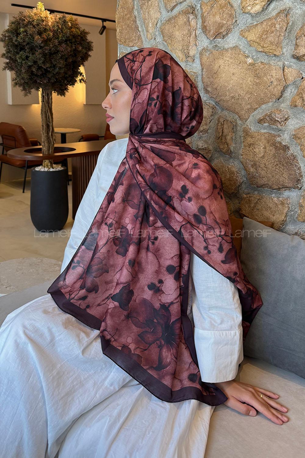 Lamelif Manolya Desen Lara Soft Şal Koyu Bordo
