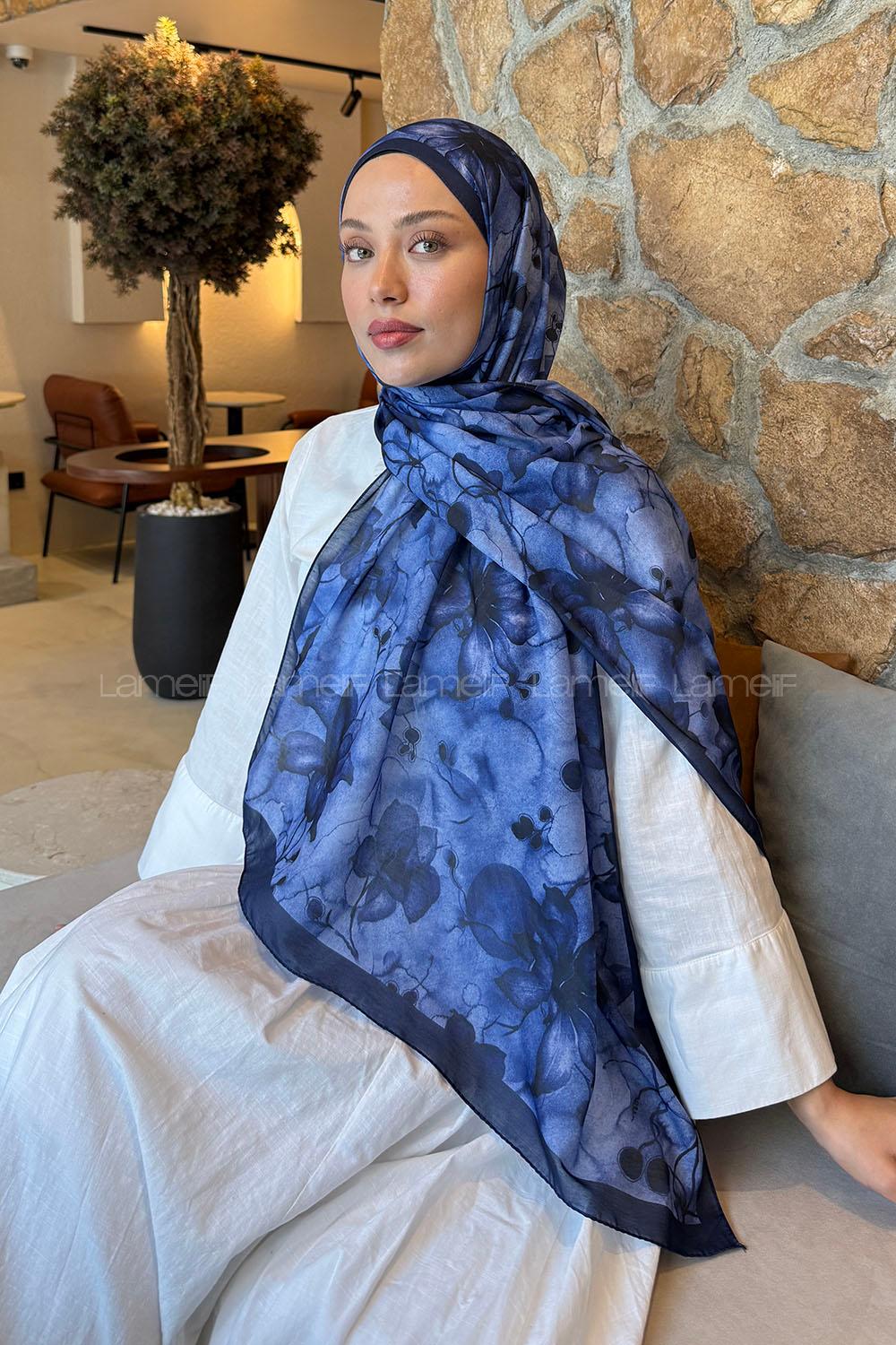 Lamelif Manolya Desen Lara Soft Şal Lacivert