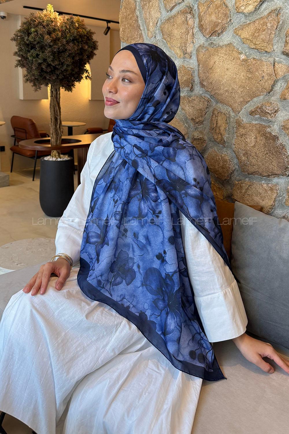 Lamelif Manolya Desen Lara Soft Şal Lacivert