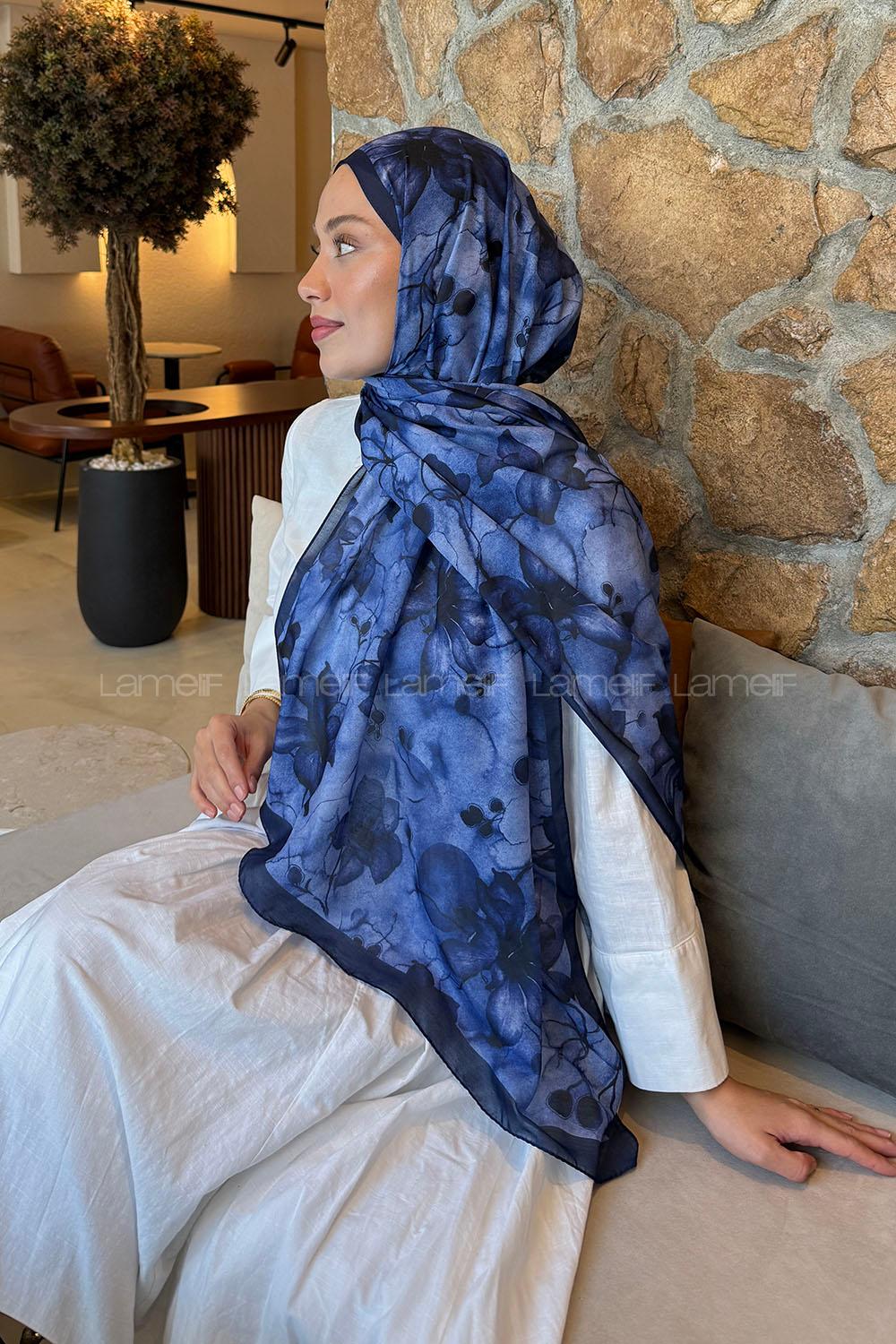 Lamelif Manolya Desen Lara Soft Şal Lacivert