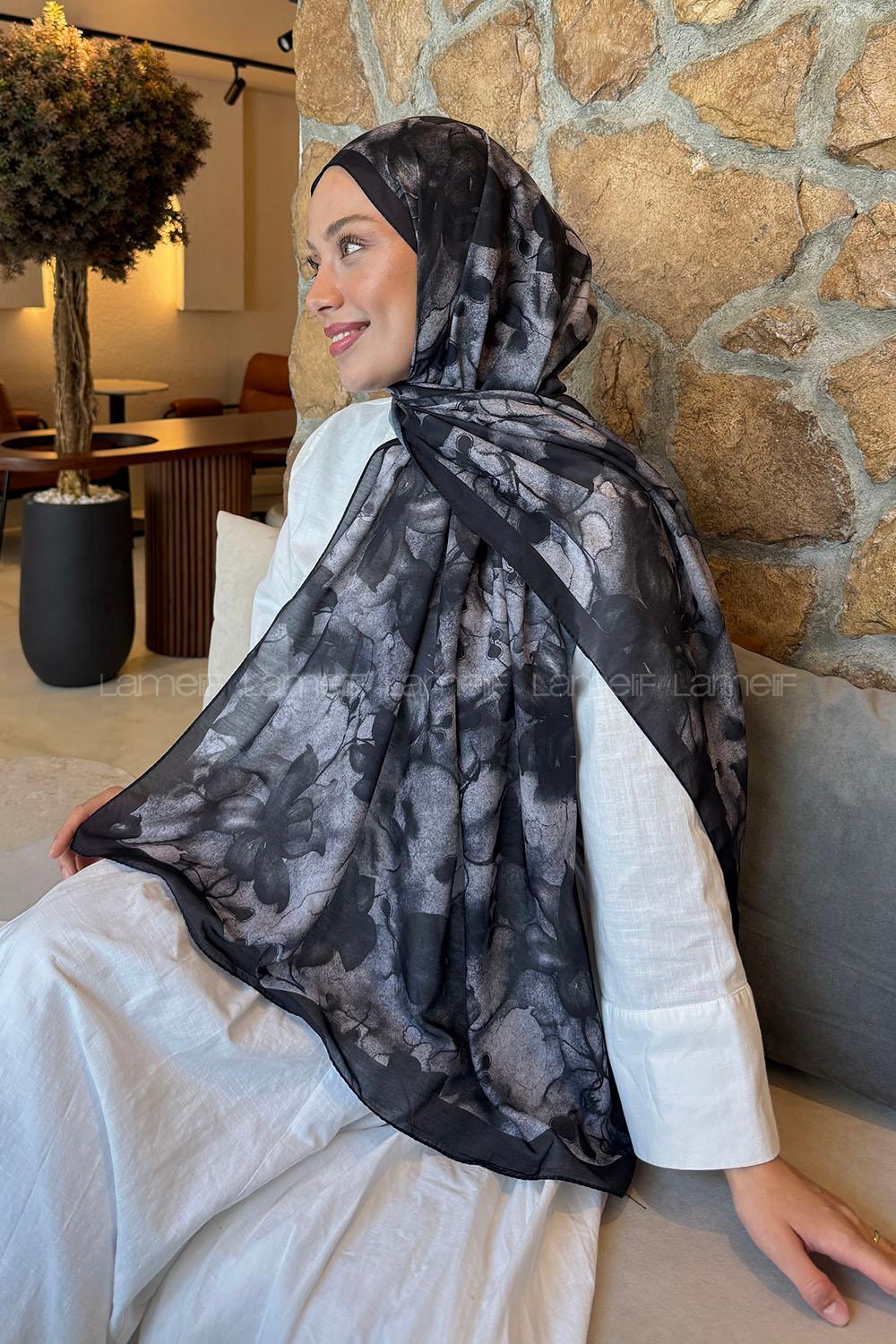 Lamelif Manolya Desen Lara Soft Şal Siyah