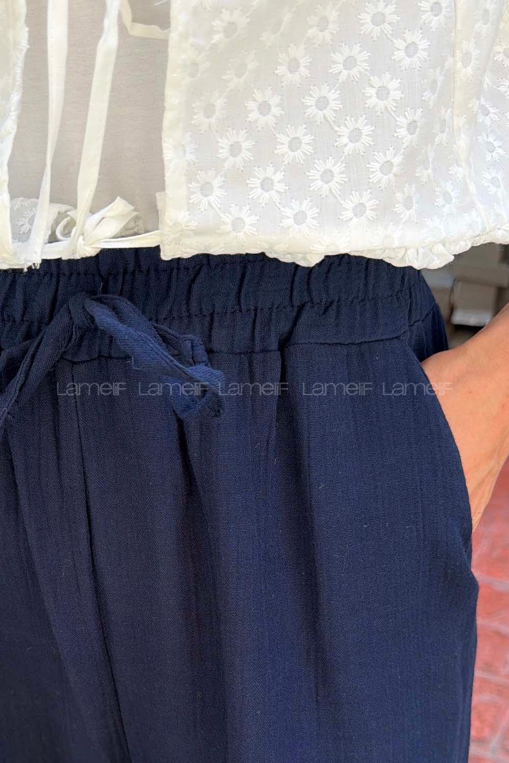 Lamelif Keten Pantolon Lacivert