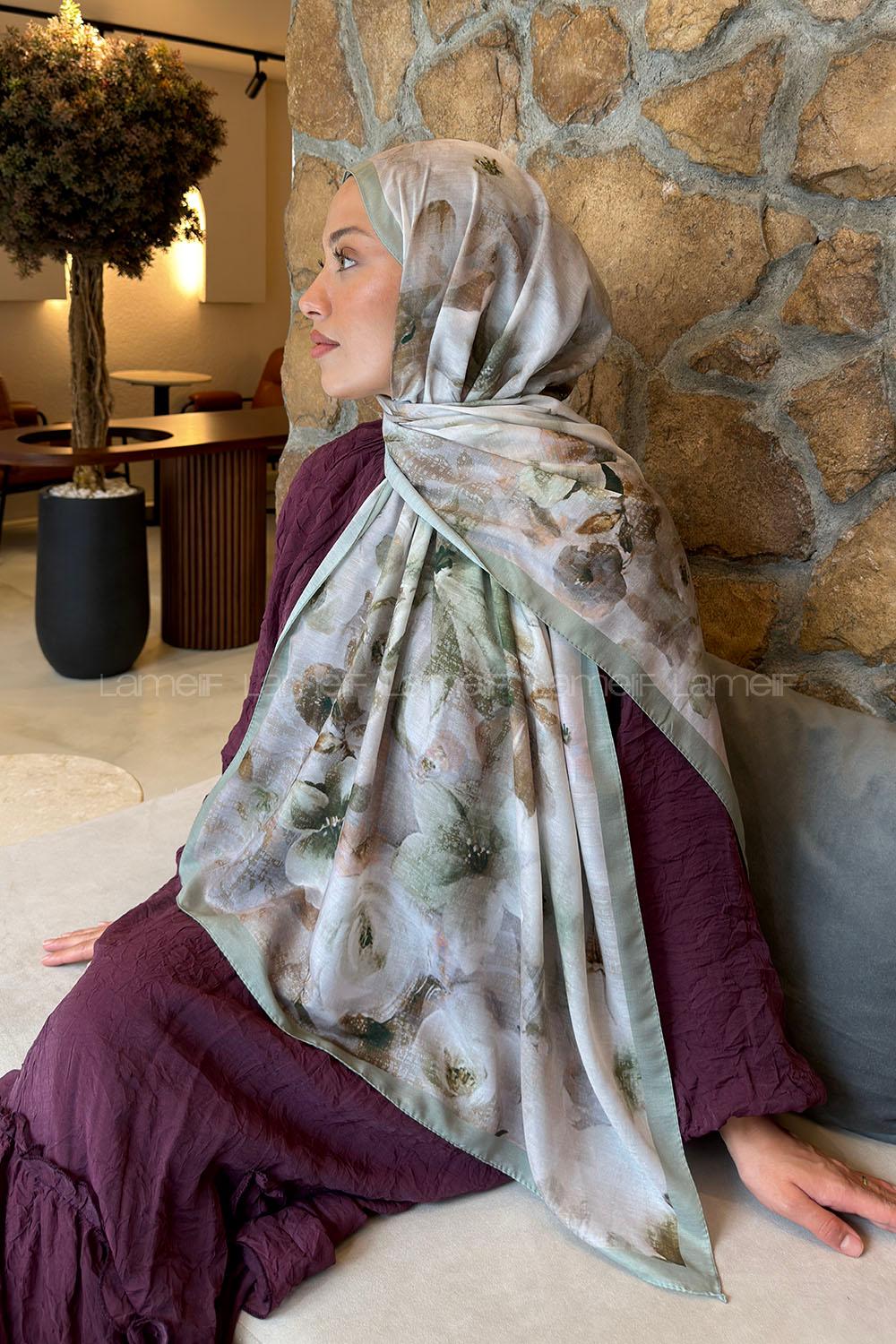 Lamelif Zambak Desen Lara Soft Şal Adaçayı