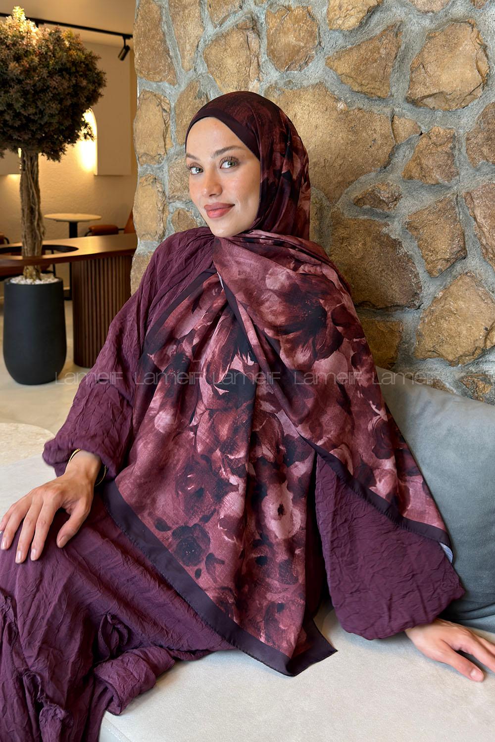 Lamelif Zambak Desen Lara Soft Şal Bordo