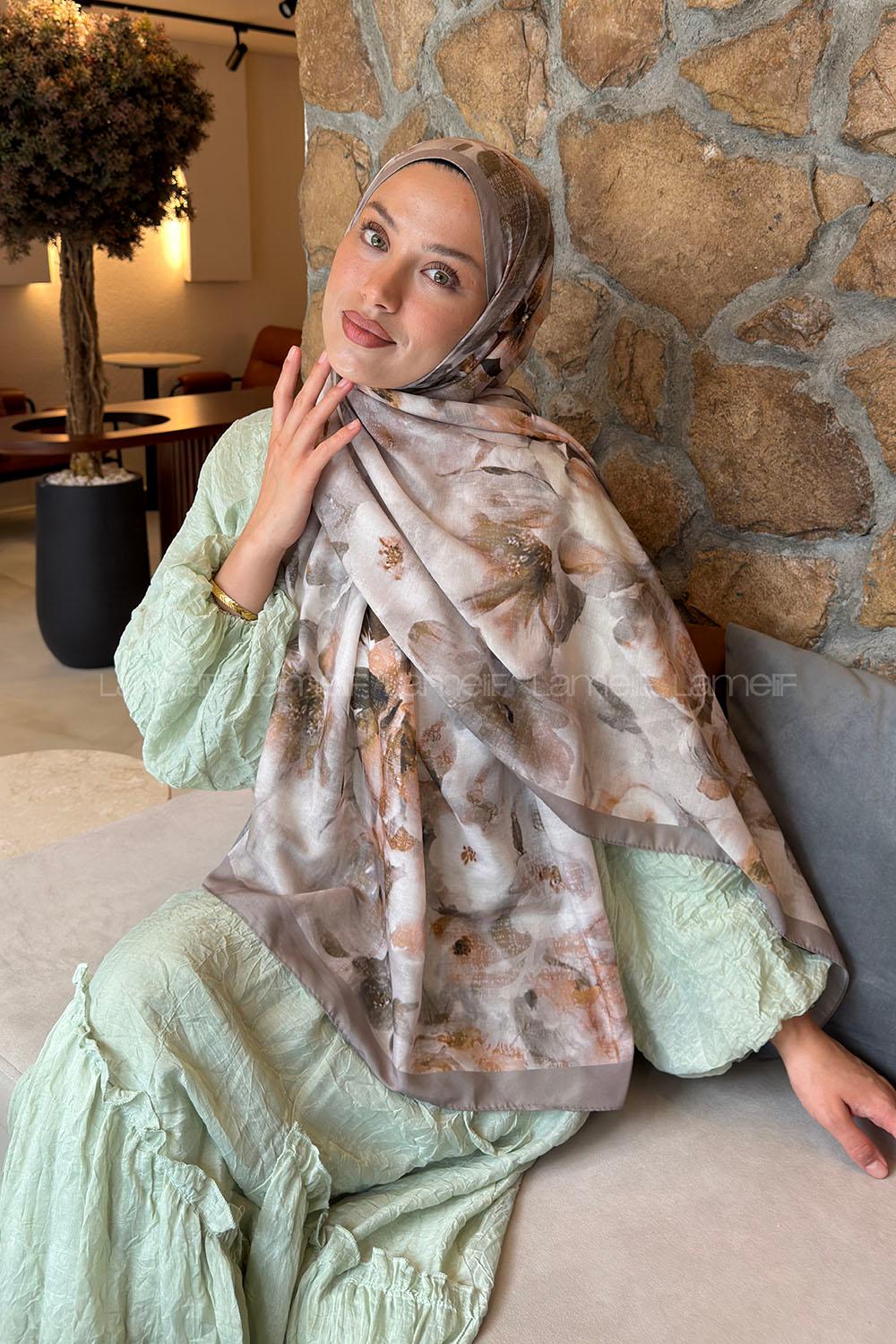 Lamelif Zambak Desen Lara Soft Şal Toprak