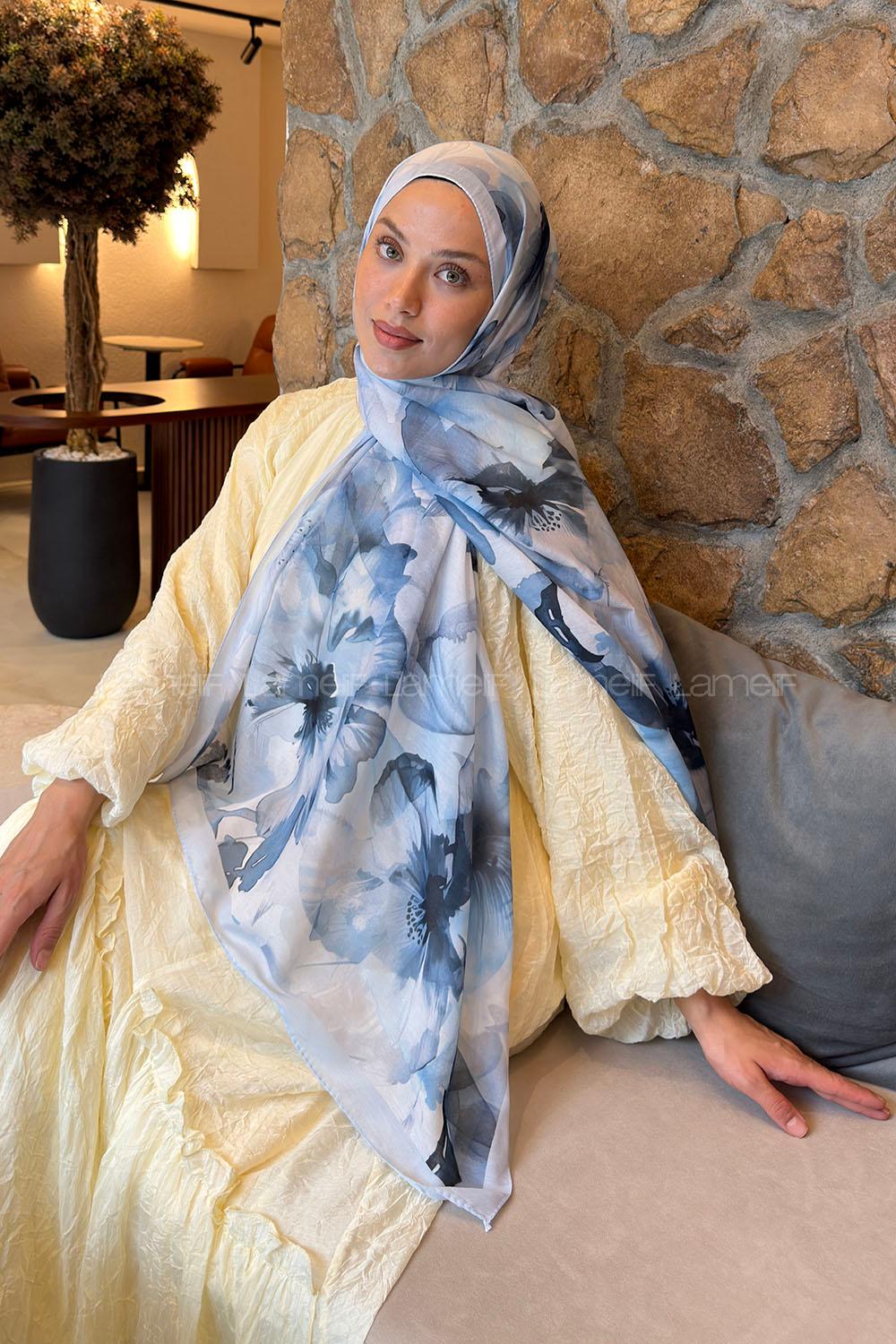 Lamelif Çiçek Desen Lara Soft Şal Bebe Mavisi
