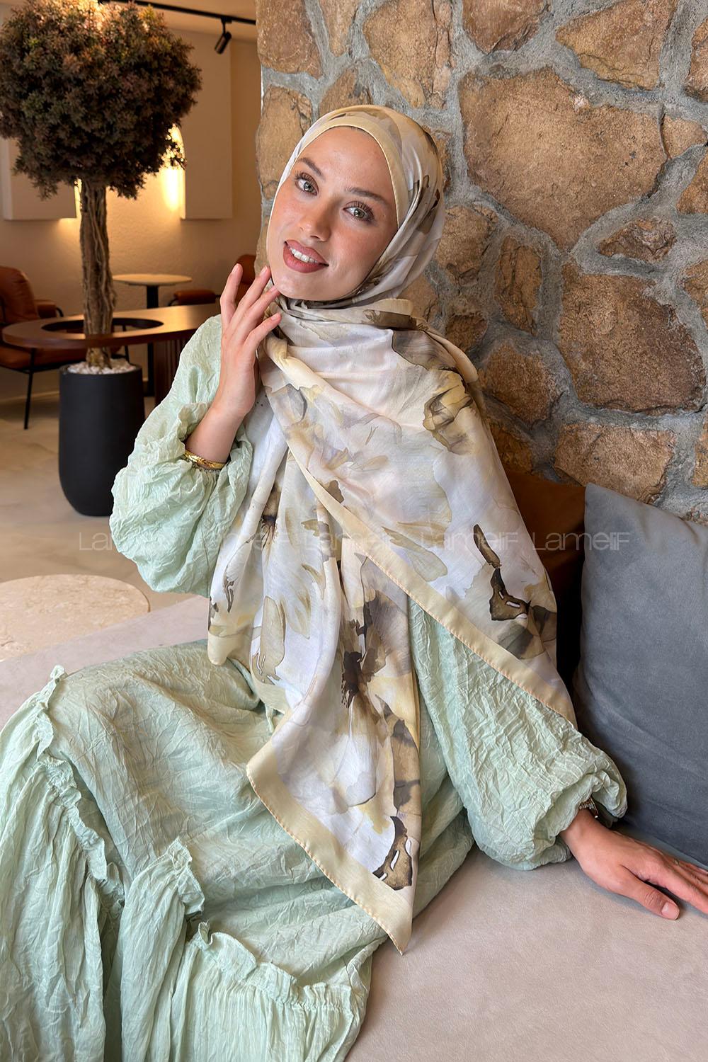 Lamelif Çiçek Desen Lara Soft Şal Sarı