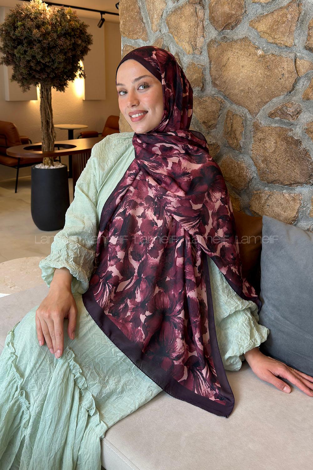 Lamelif Lale Desen Lara Soft Şal Bordo