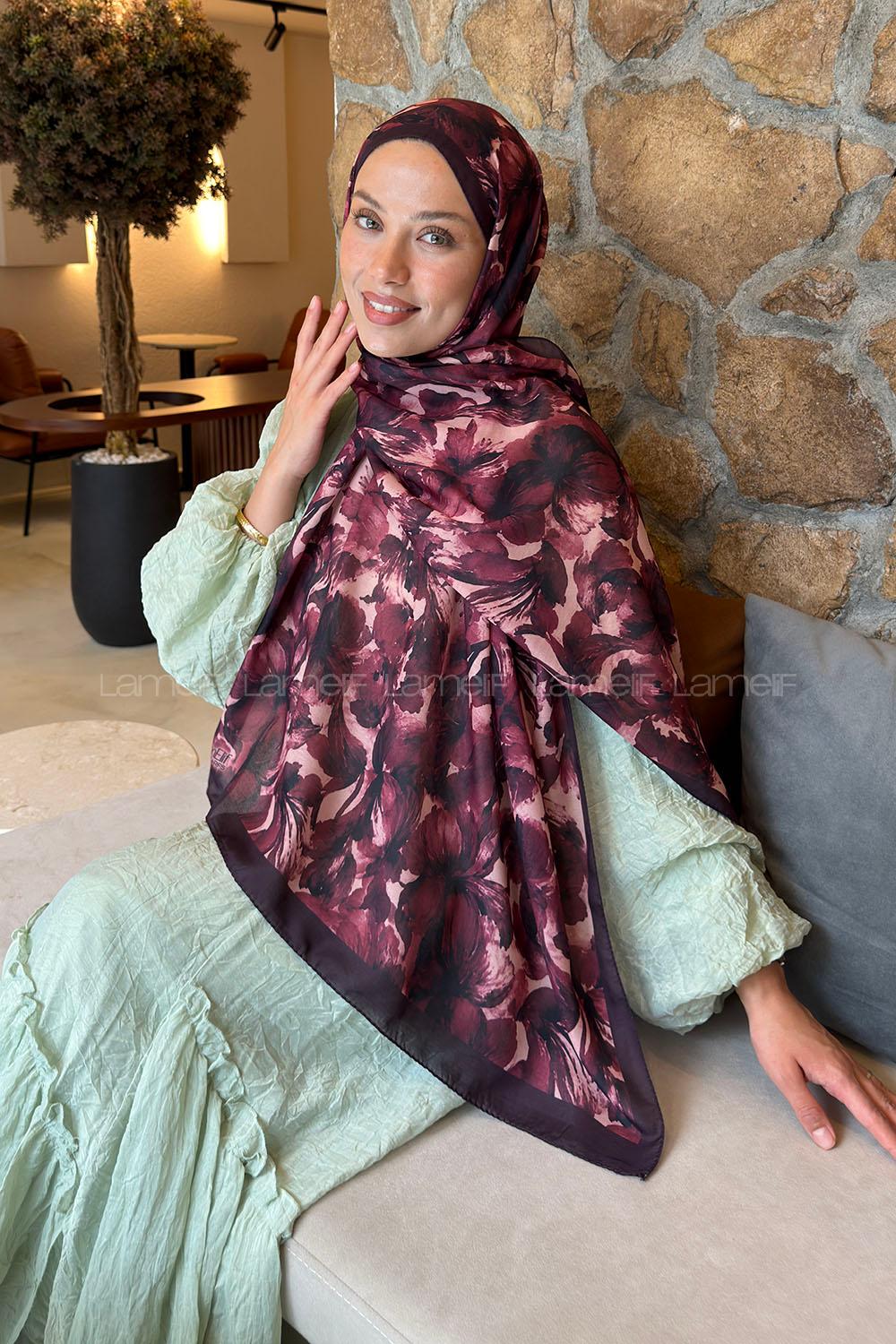 Lamelif Lale Desen Lara Soft Şal Bordo