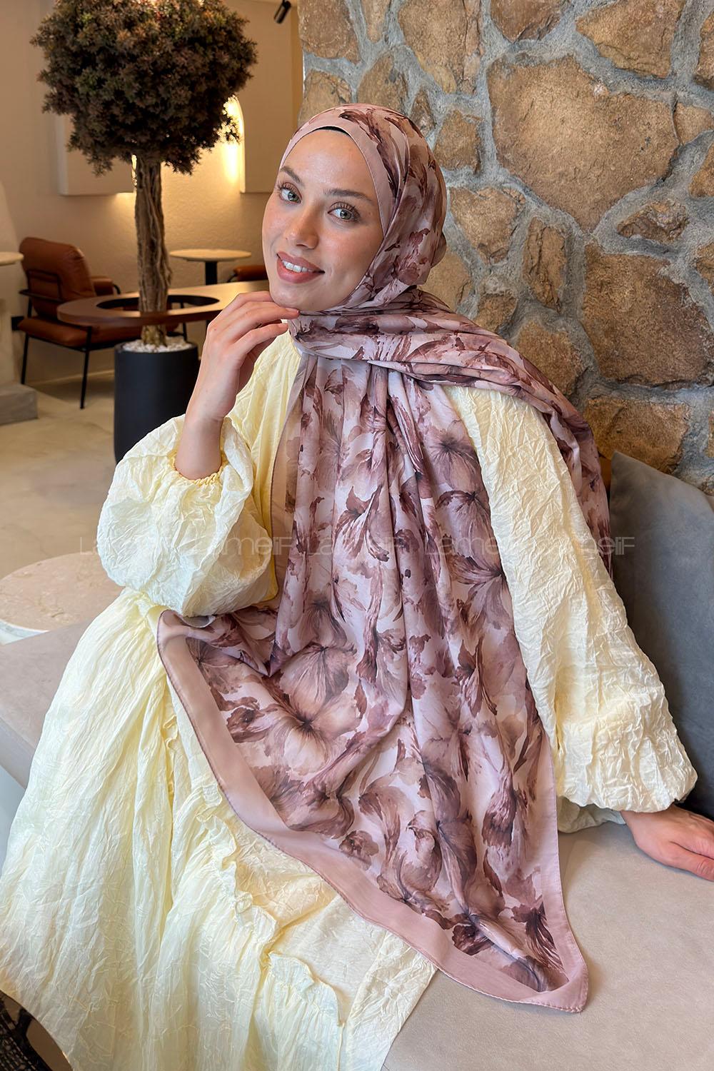 Lamelif Lale Desen Lara Soft Şal Vizon