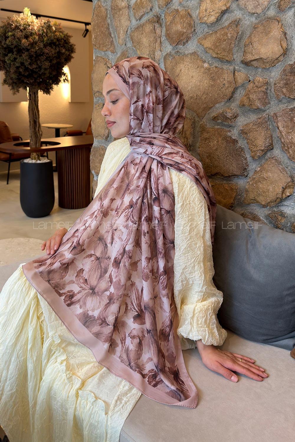 Lamelif Lale Desen Lara Soft Şal Vizon