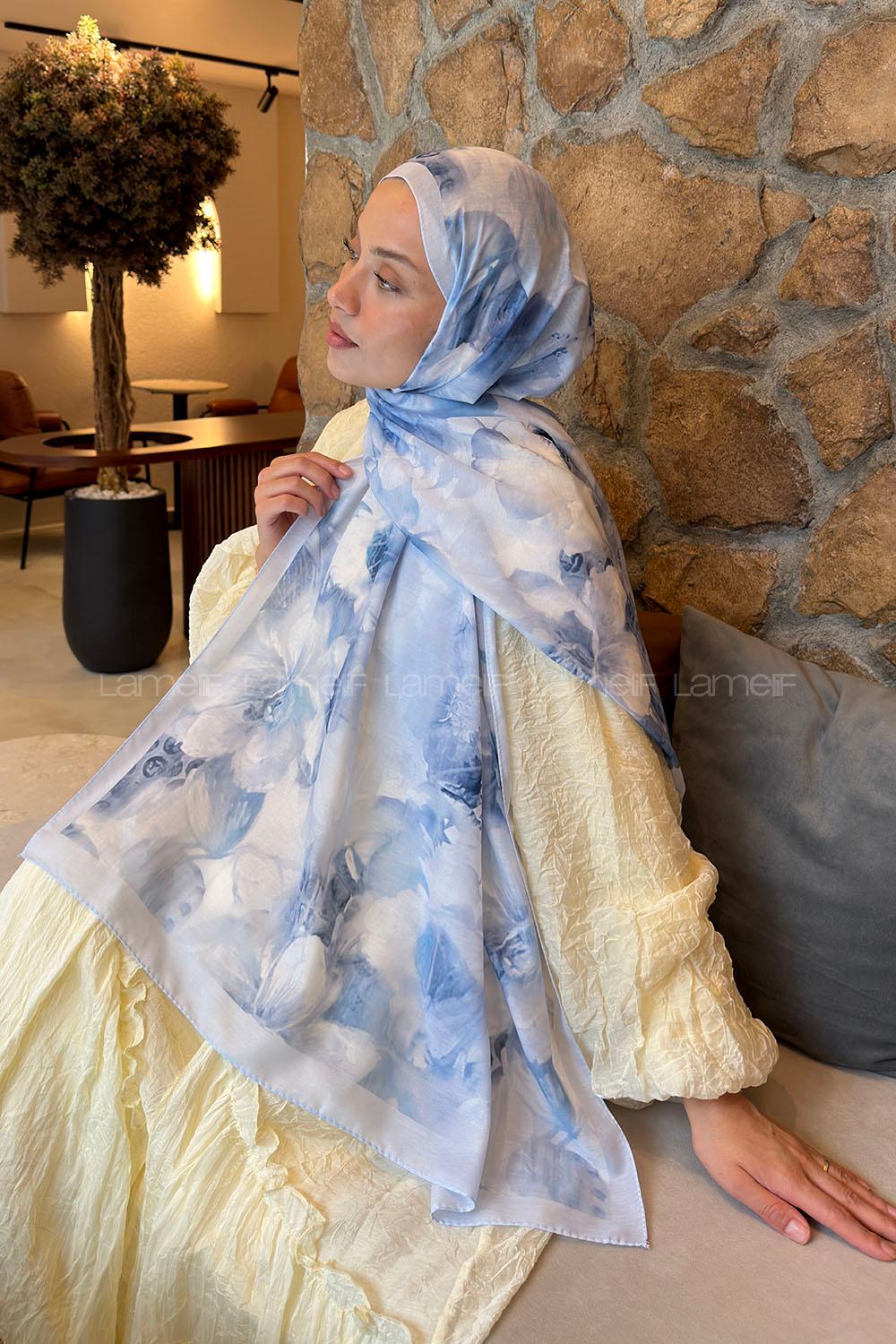 Lamelif Poeny Desen Lara Soft Şal Bebe Mavisi