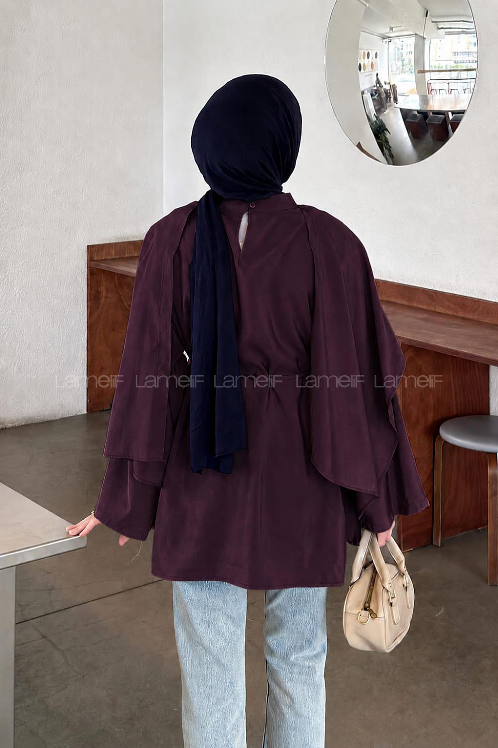 Lamelif Şallı Bağlama Detaylı Tunik Mürdüm