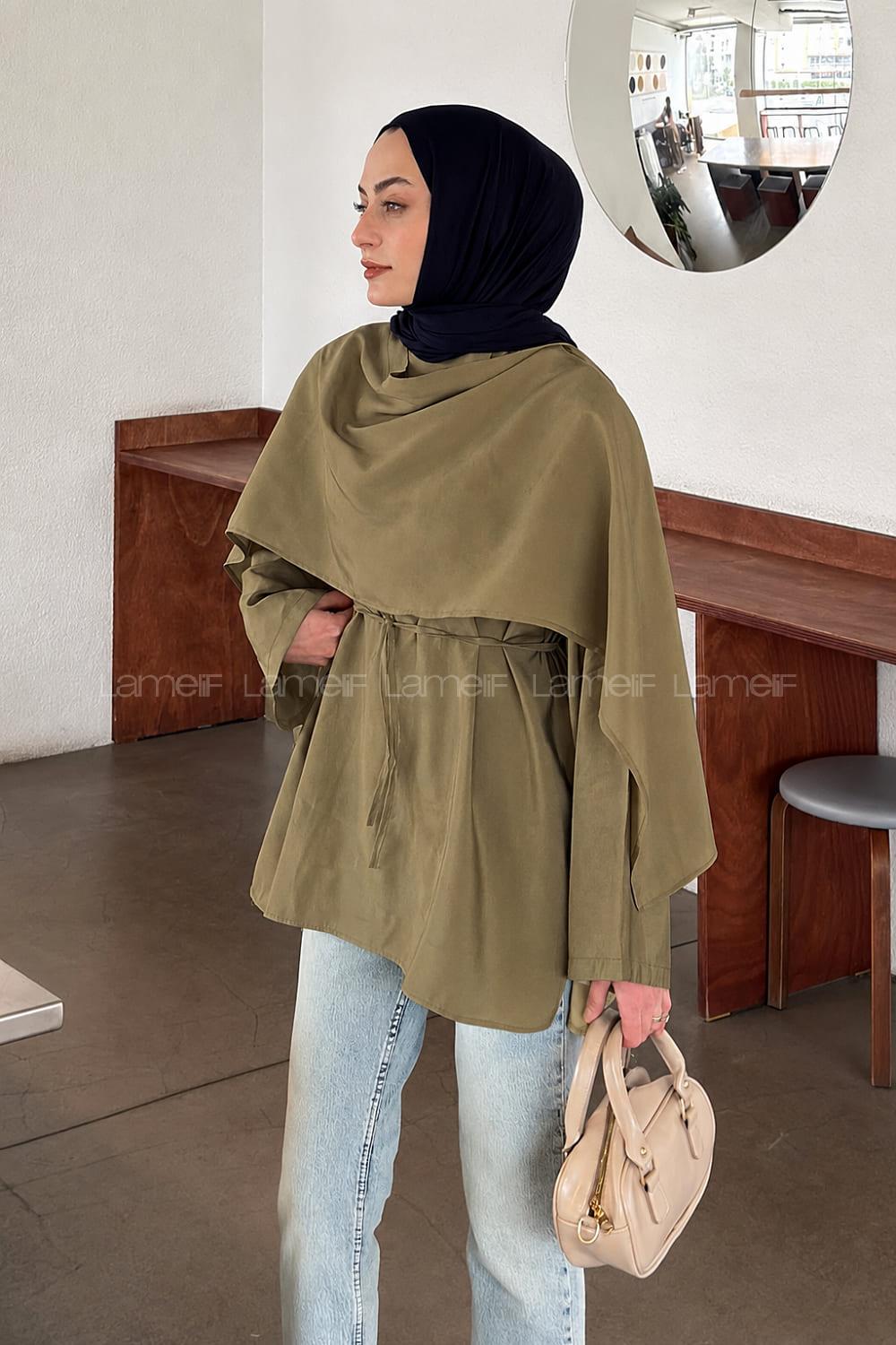 Oil Green Crew Neck Viscose Fabric Unprinted Tunic