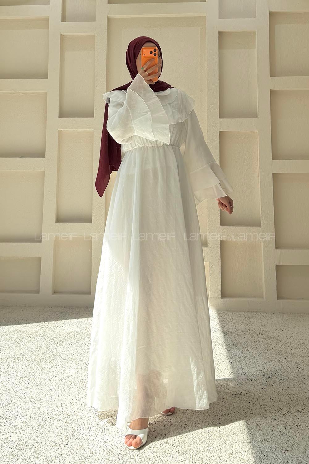Lamelif Baby Yaka Prenses Kol Elbise Beyaz