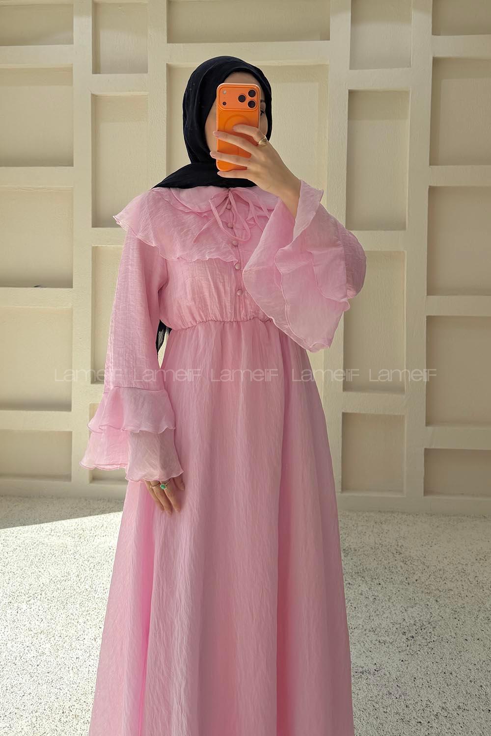 Pink Peter Pan Collar Viscose Unprinted Dresess
