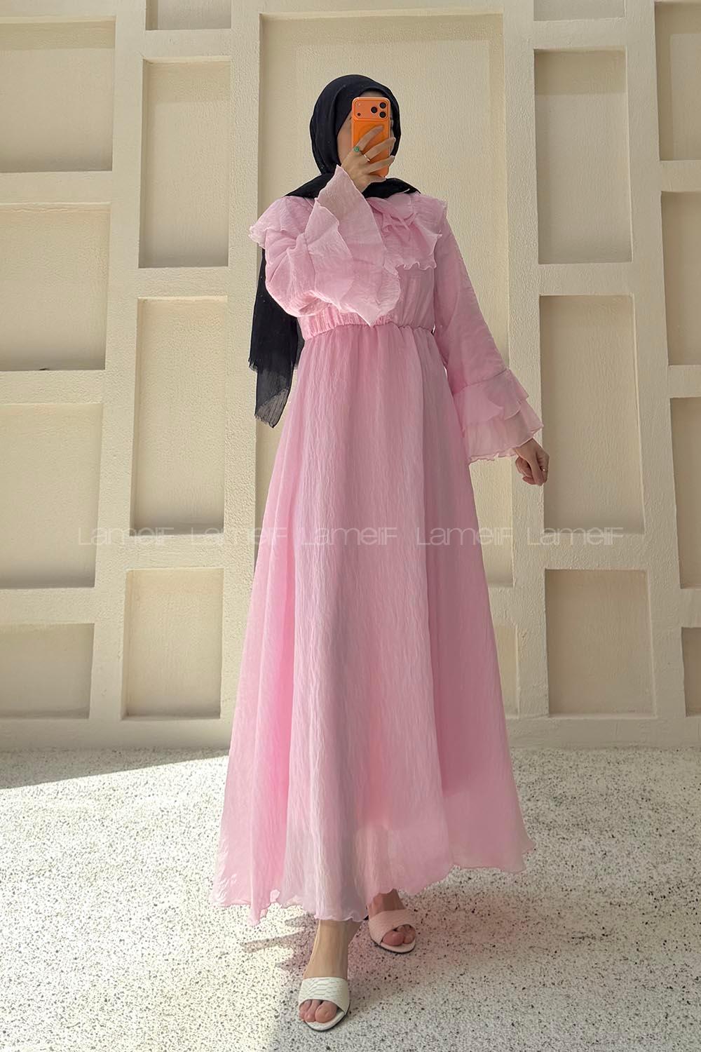 Pink Peter Pan Collar Viscose Unprinted Dresess