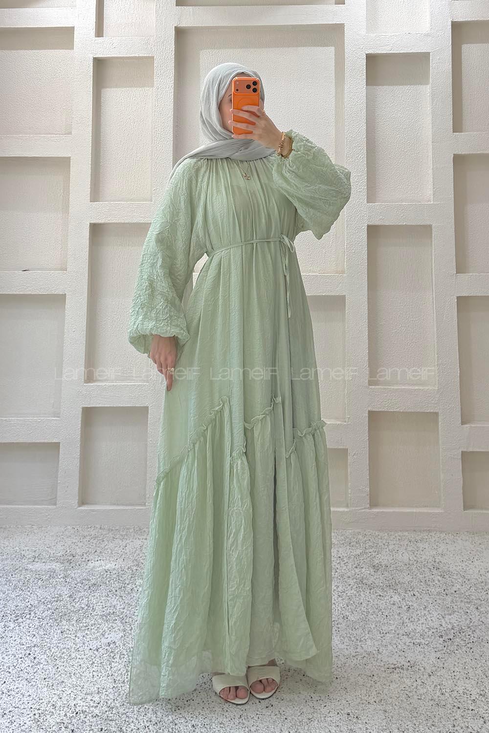 Plum Green Crew Neck Unprinted Dresess