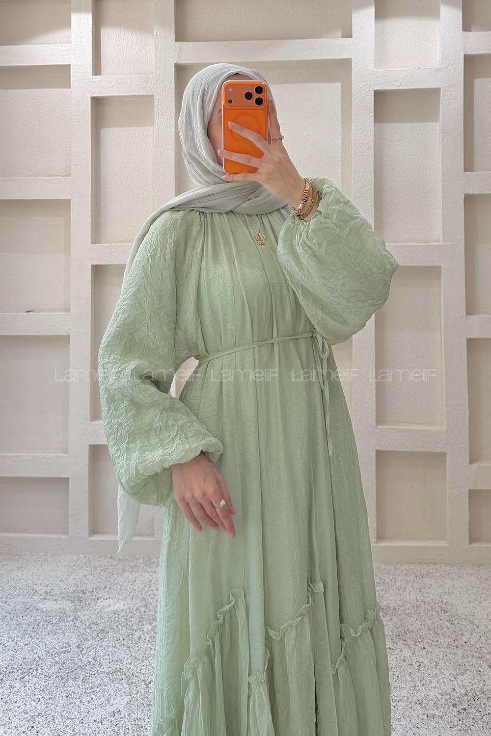Plum Green Crew Neck Unprinted Dresess
