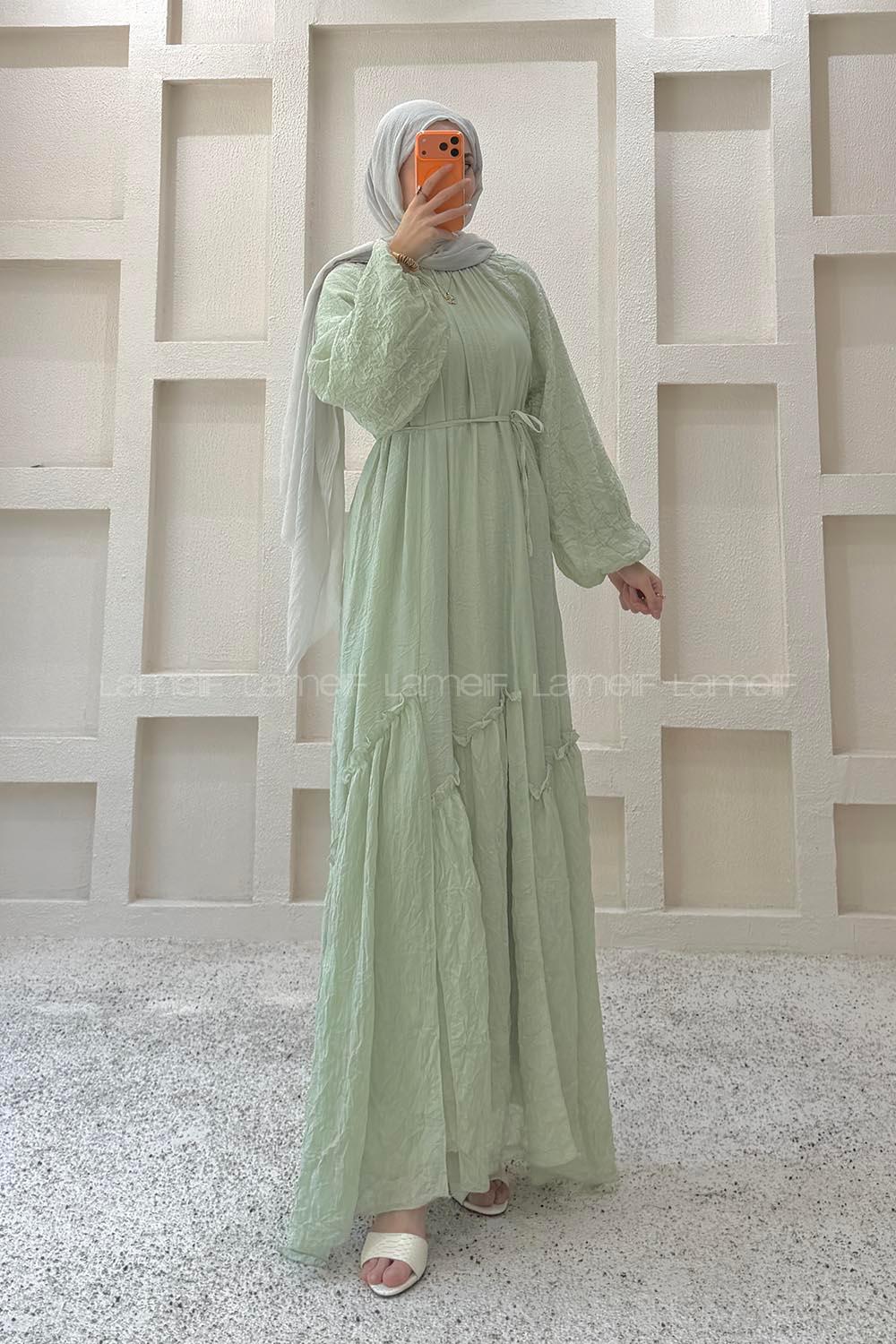 Plum Green Crew Neck Unprinted Dresess