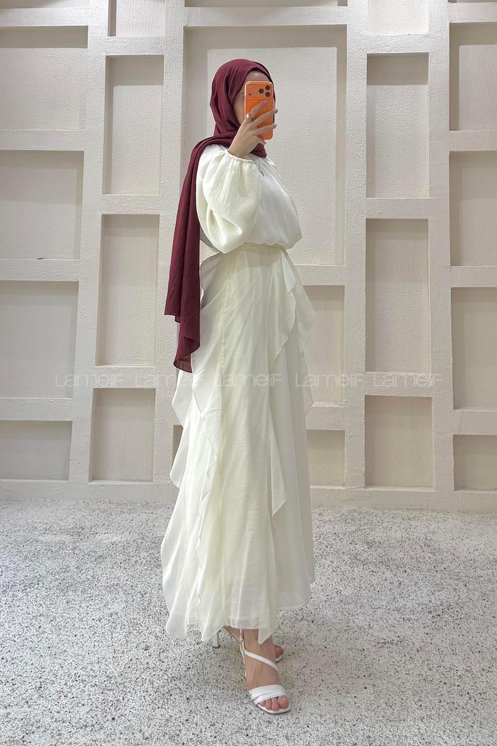 Ecru Crew Neck Viscose Unprinted Dresess