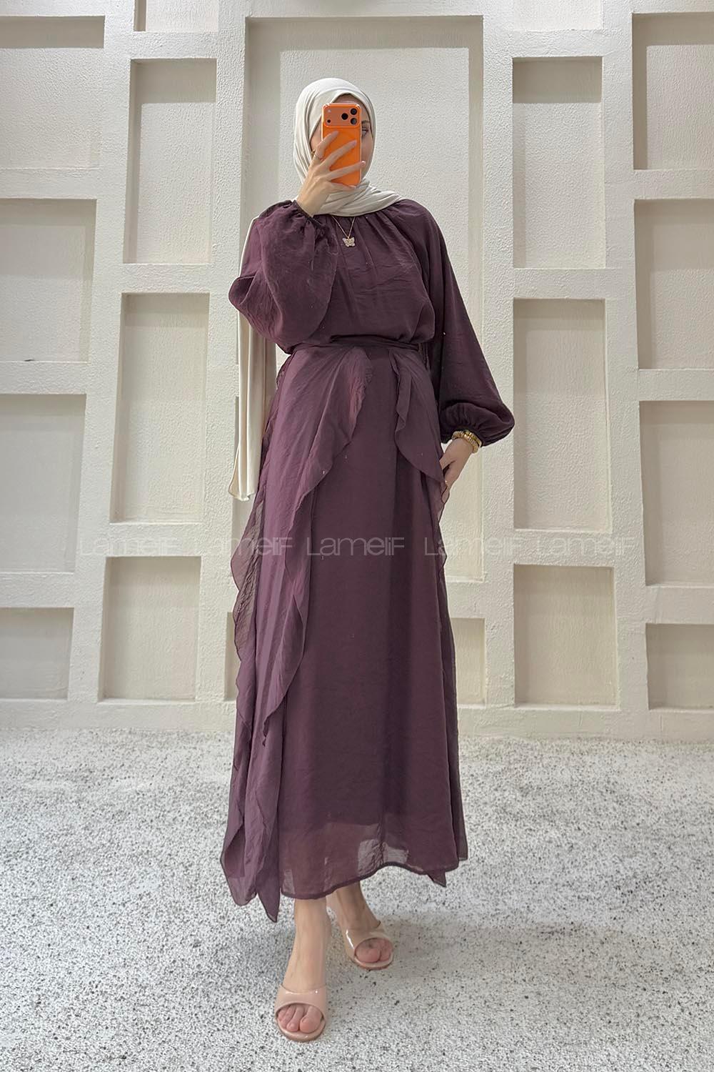 Plum Crew Neck Viscose Unprinted Dresess