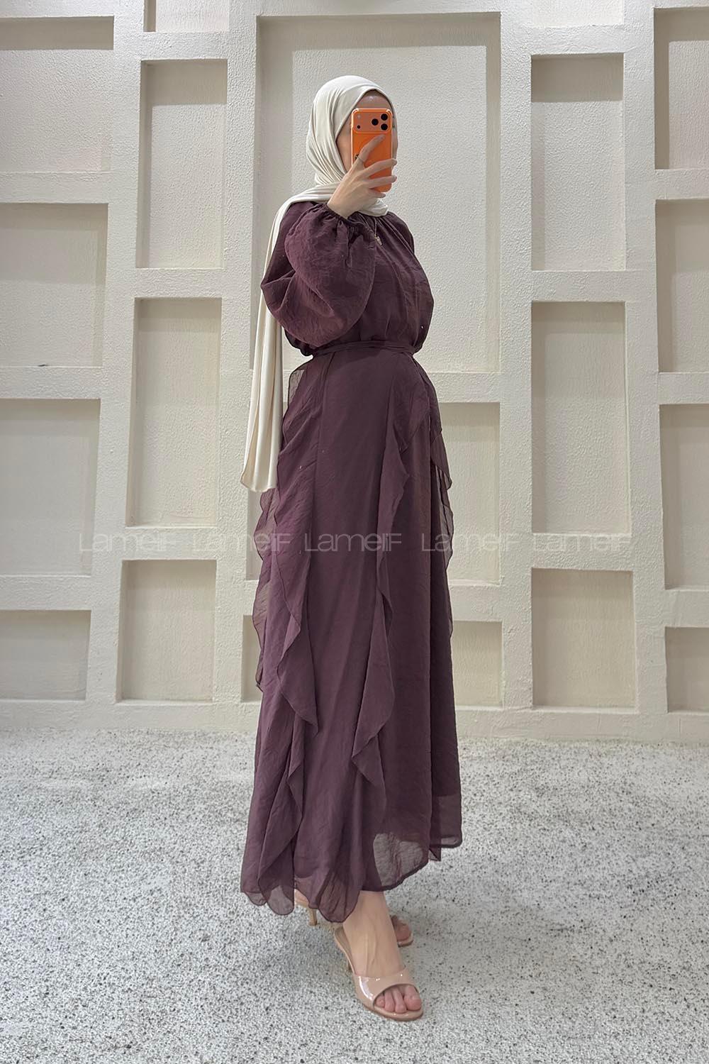 Plum Crew Neck Viscose Unprinted Dresess