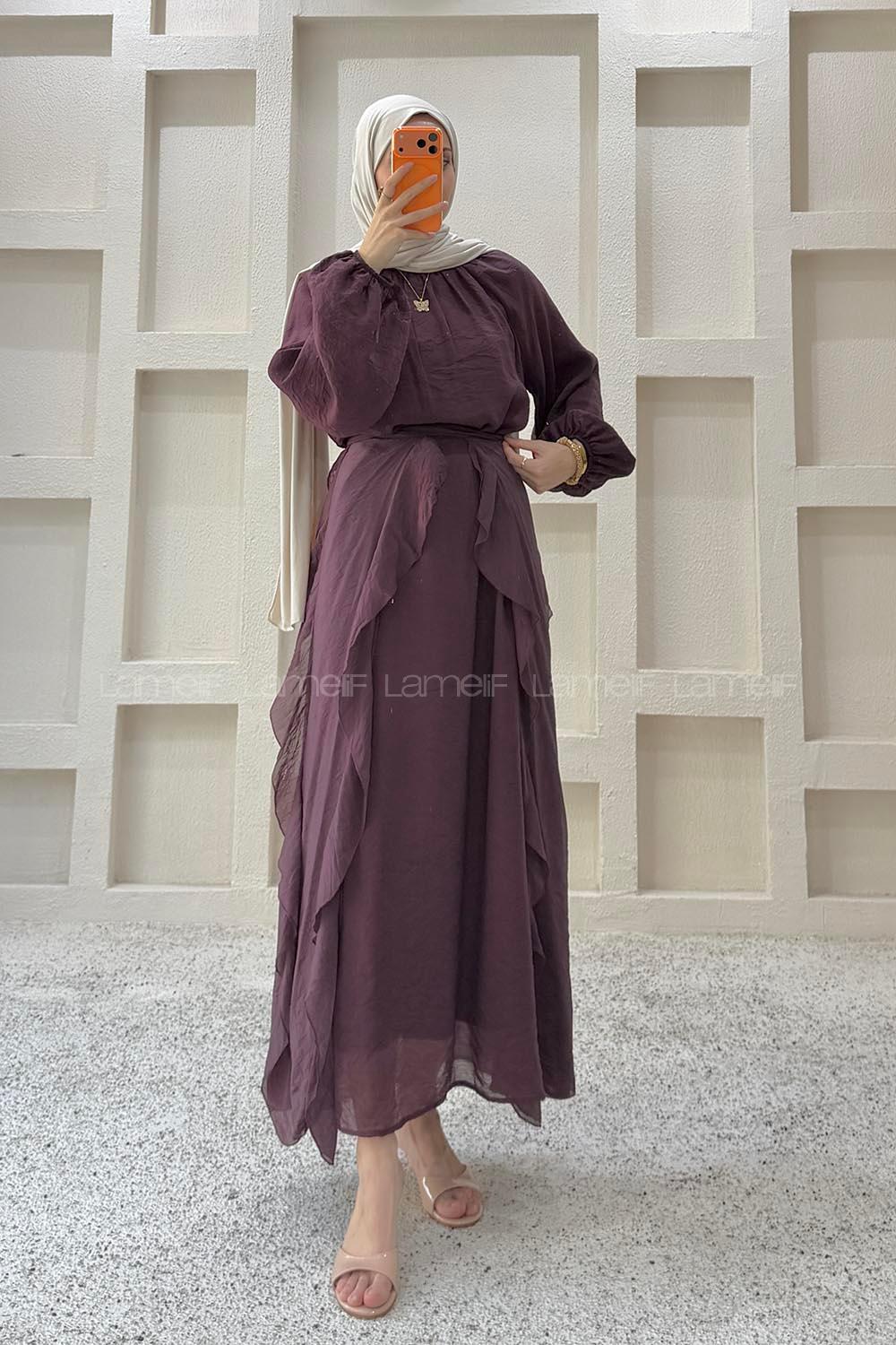 Plum Crew Neck Viscose Unprinted Dresess