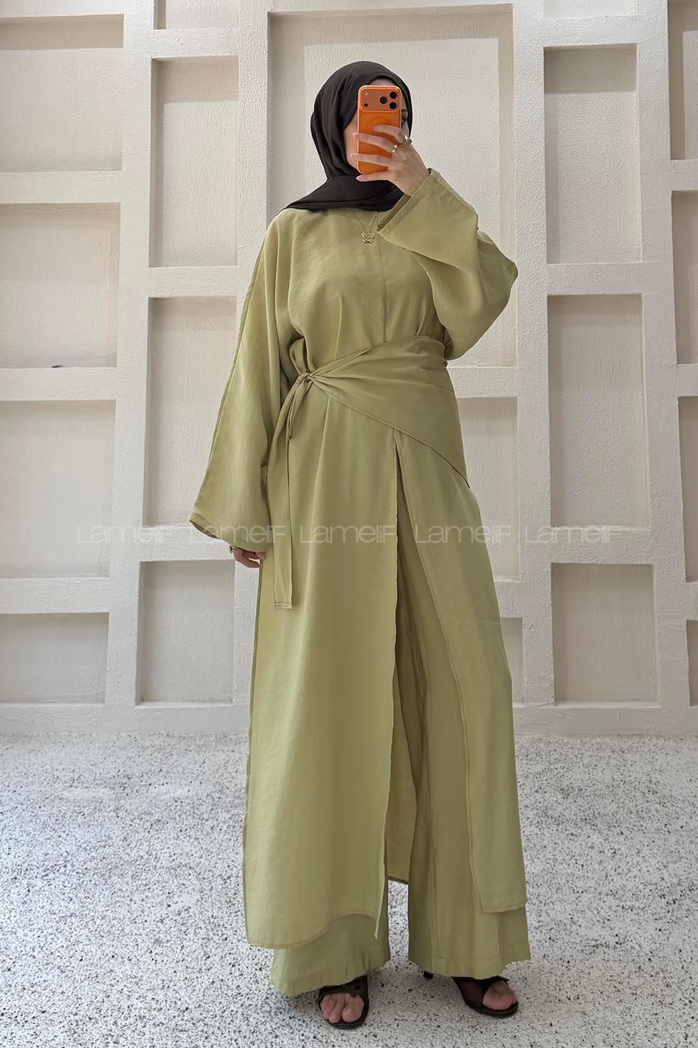 Plum Green Neckband Long Arm Cotton Regular Trousers Comfortable Suit