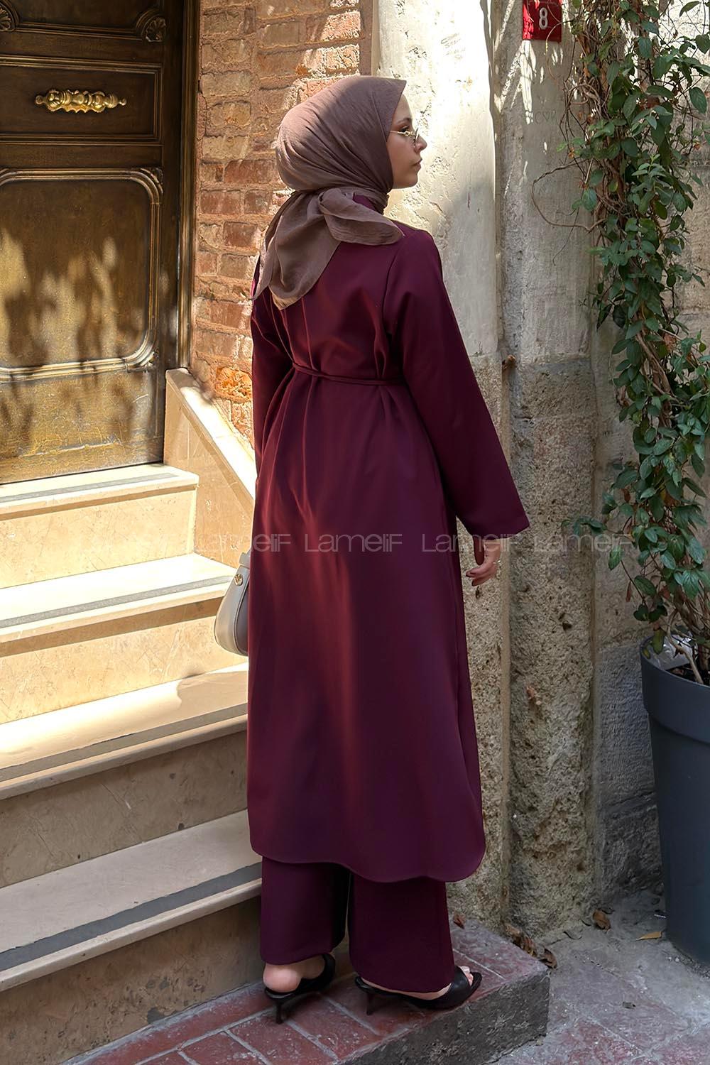 Lamelif Hakim Yaka Pantolonlu Takım Bordo