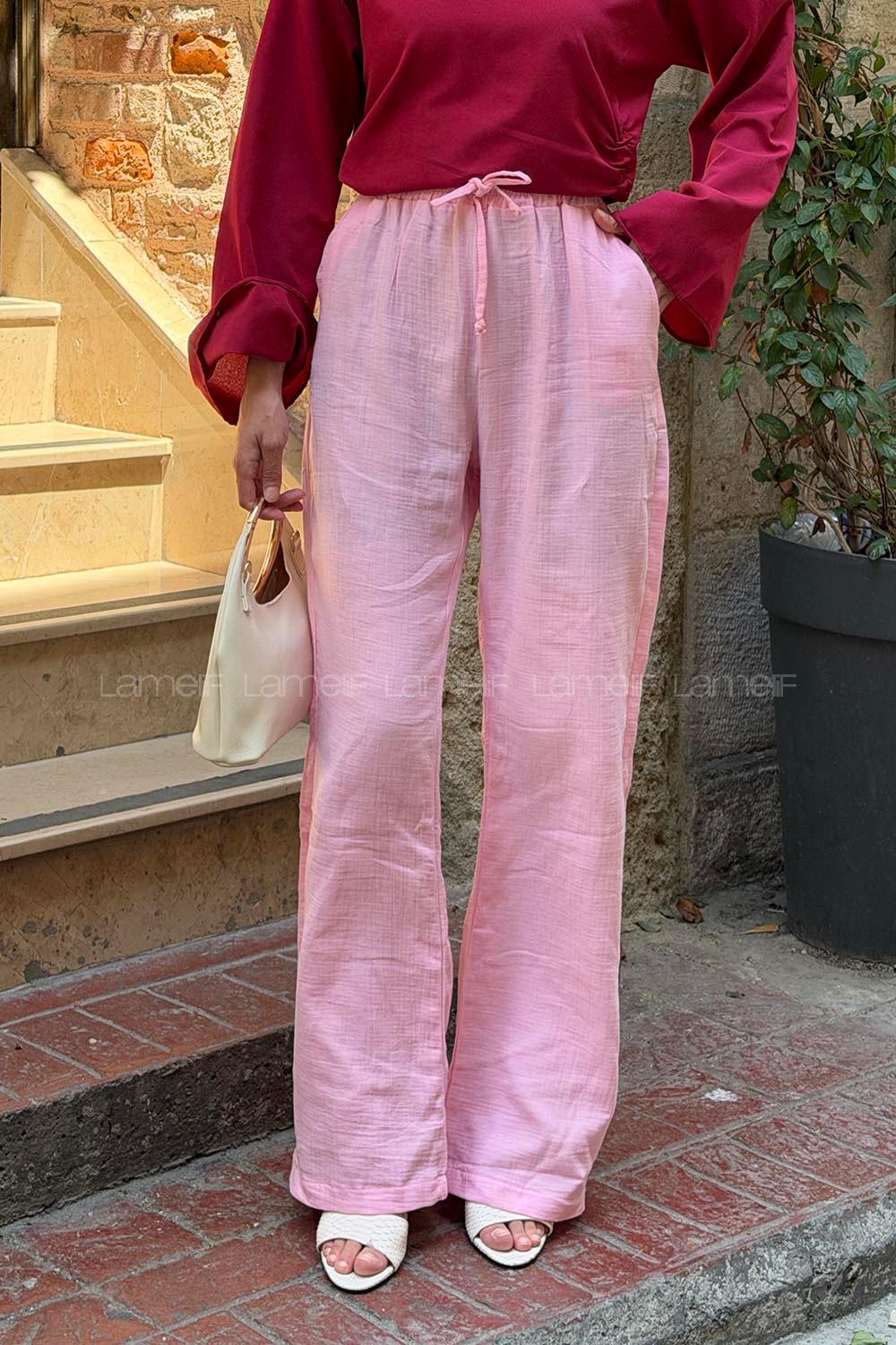Lamelif Keten Pantolon Pembe