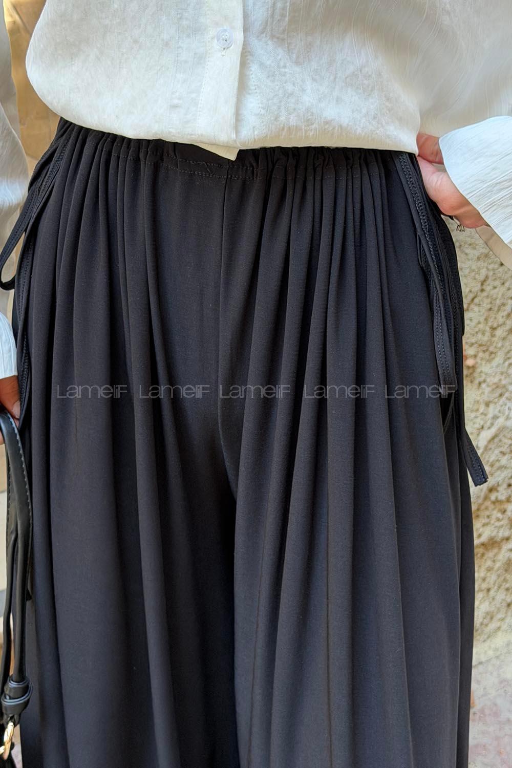 Lamelif Sandy Kumaş Şalvar Pantolon Siyah