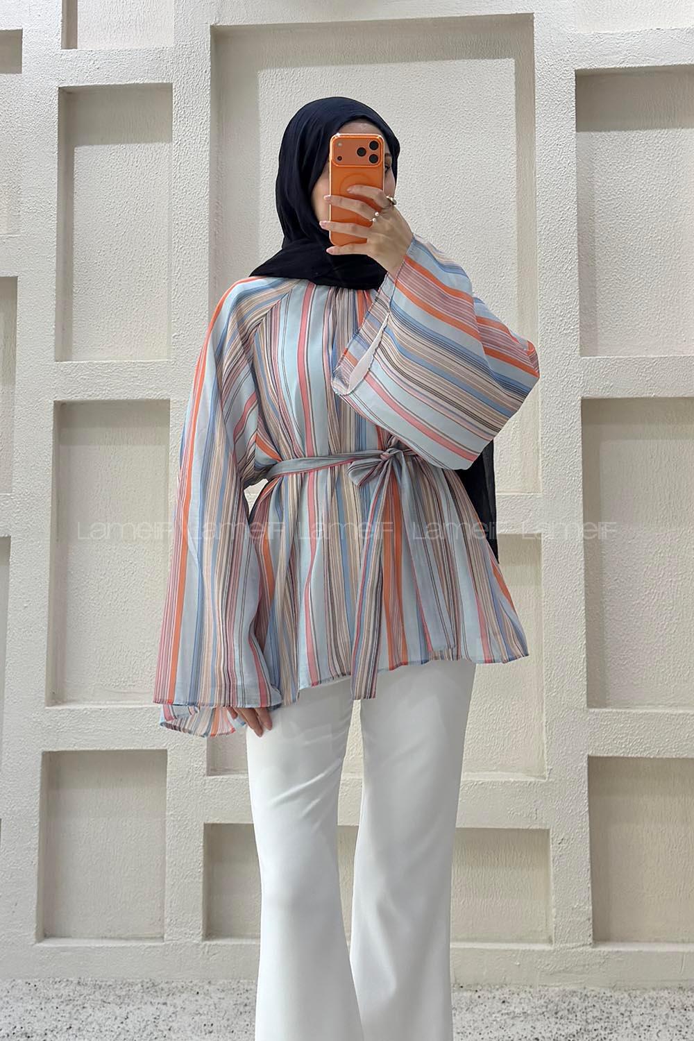 Blue Mandarin Collar Unprinted Tunic
