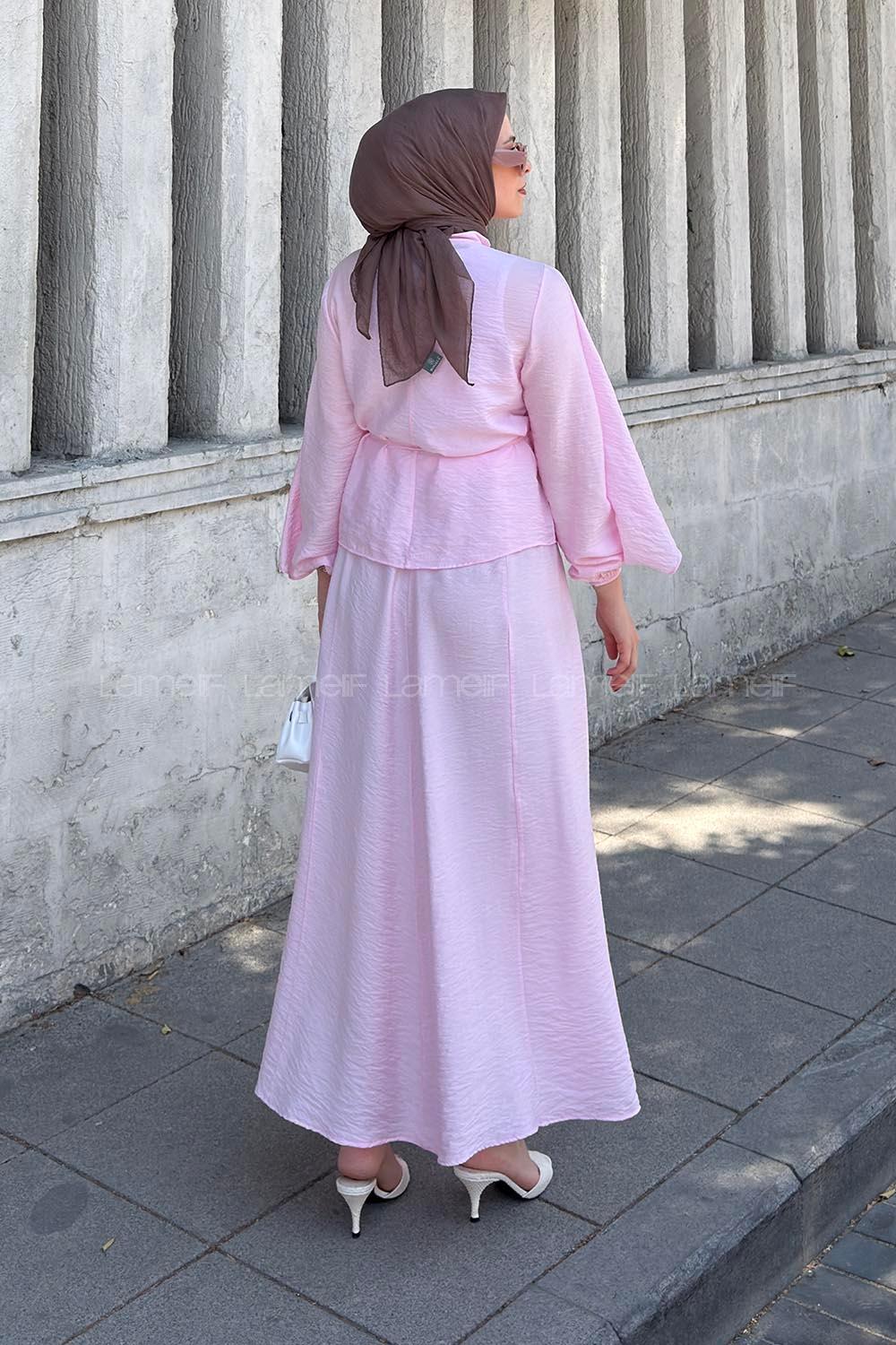 Lamelif Pelerin Tasarım Bluz İkili Takım Pembe
