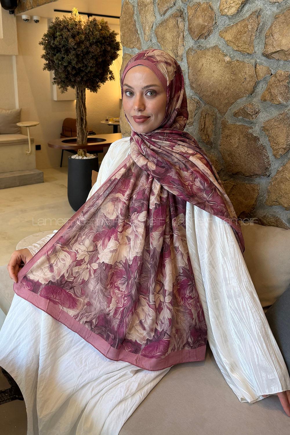 Lamelif Vintage Flower Desen Bambu Şal Gül Kurusu