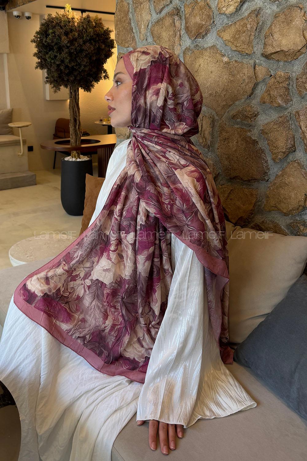 Lamelif Vintage Flower Desen Bambu Şal Gül Kurusu