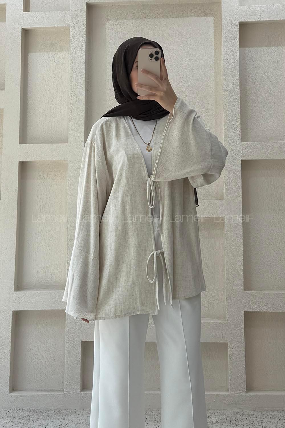 Cream V Neck Linen Unprinted Tunic