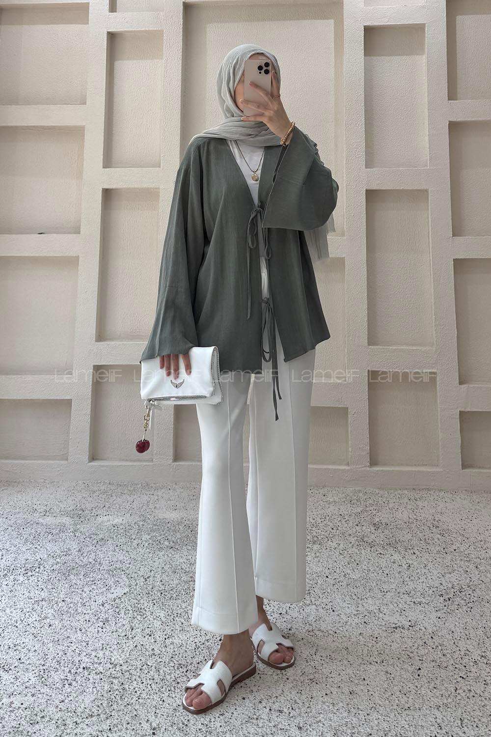 Green V Neck Linen Unprinted Tunic
