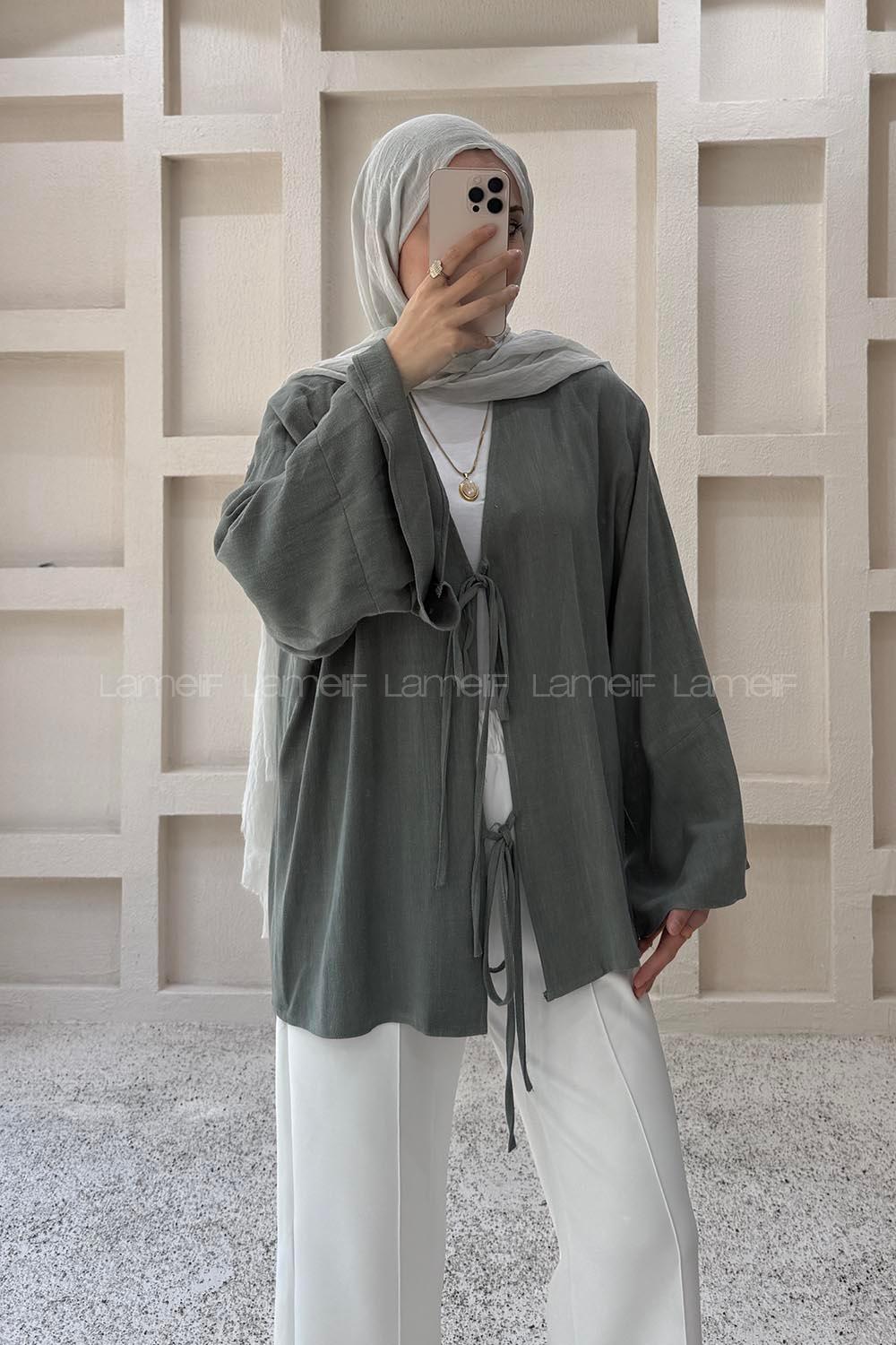 Green V Neck Linen Unprinted Tunic
