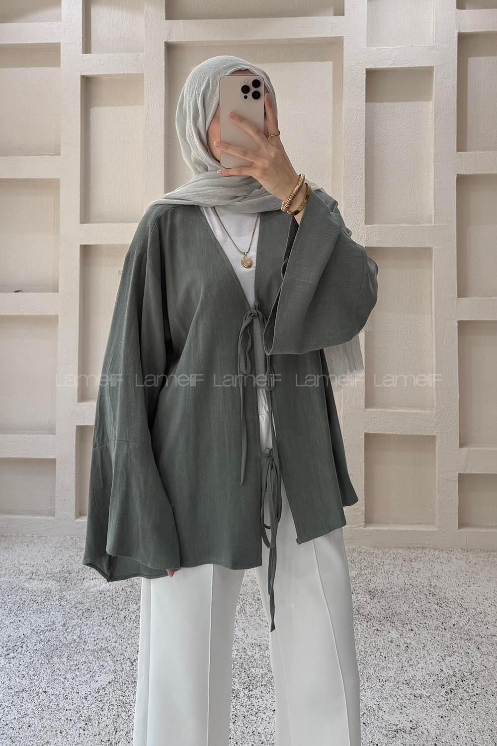 Green V Neck Linen Unprinted Tunic