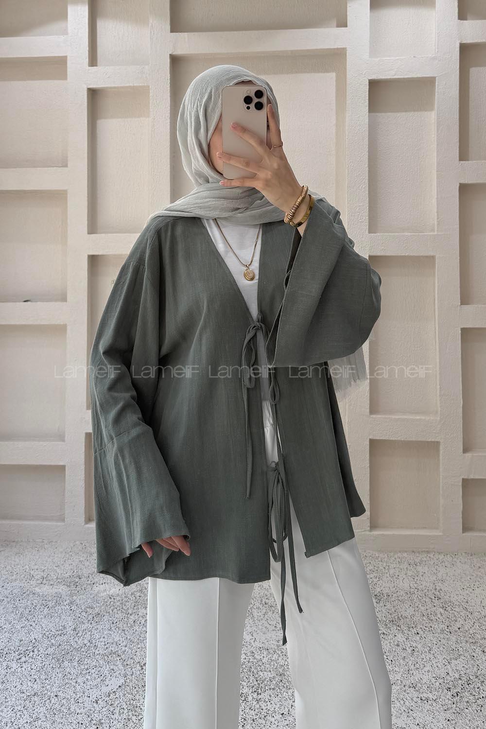 Green V Neck Linen Unprinted Tunic