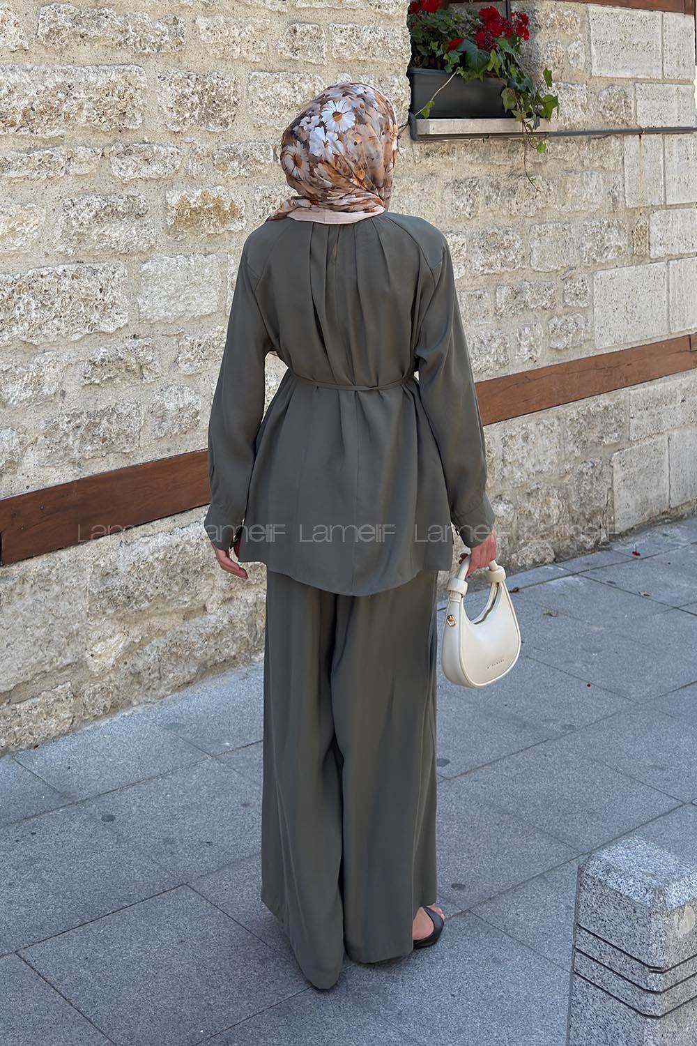 Khaki Crew Neck Long Arm Modal Regular Trousers Comfortable Suit