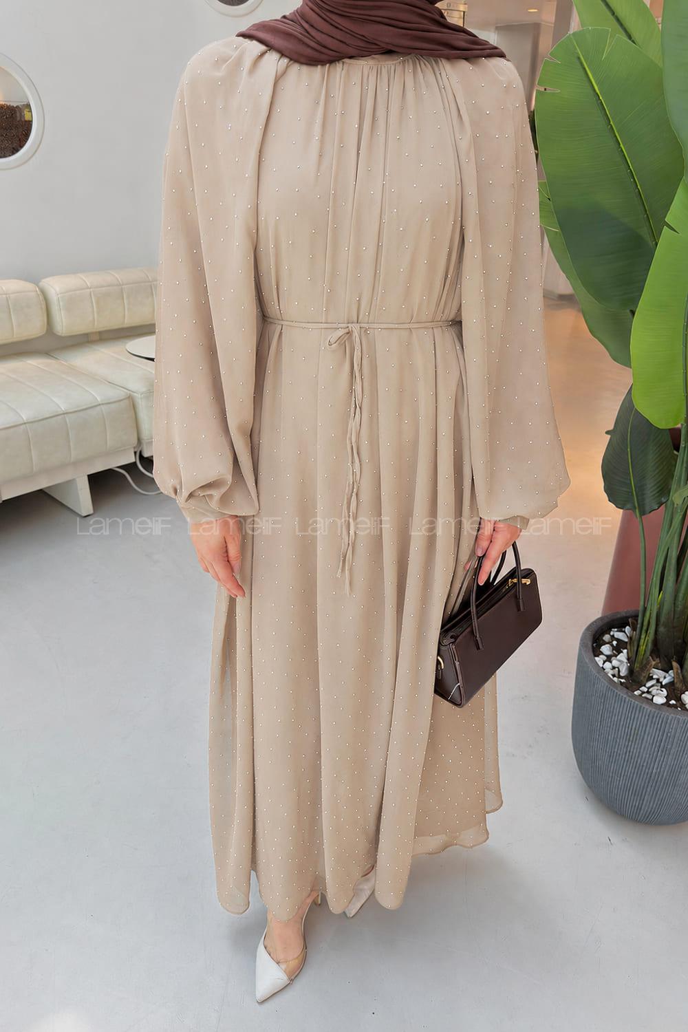 Sand Beige Turtle Neck Cotton Dresess