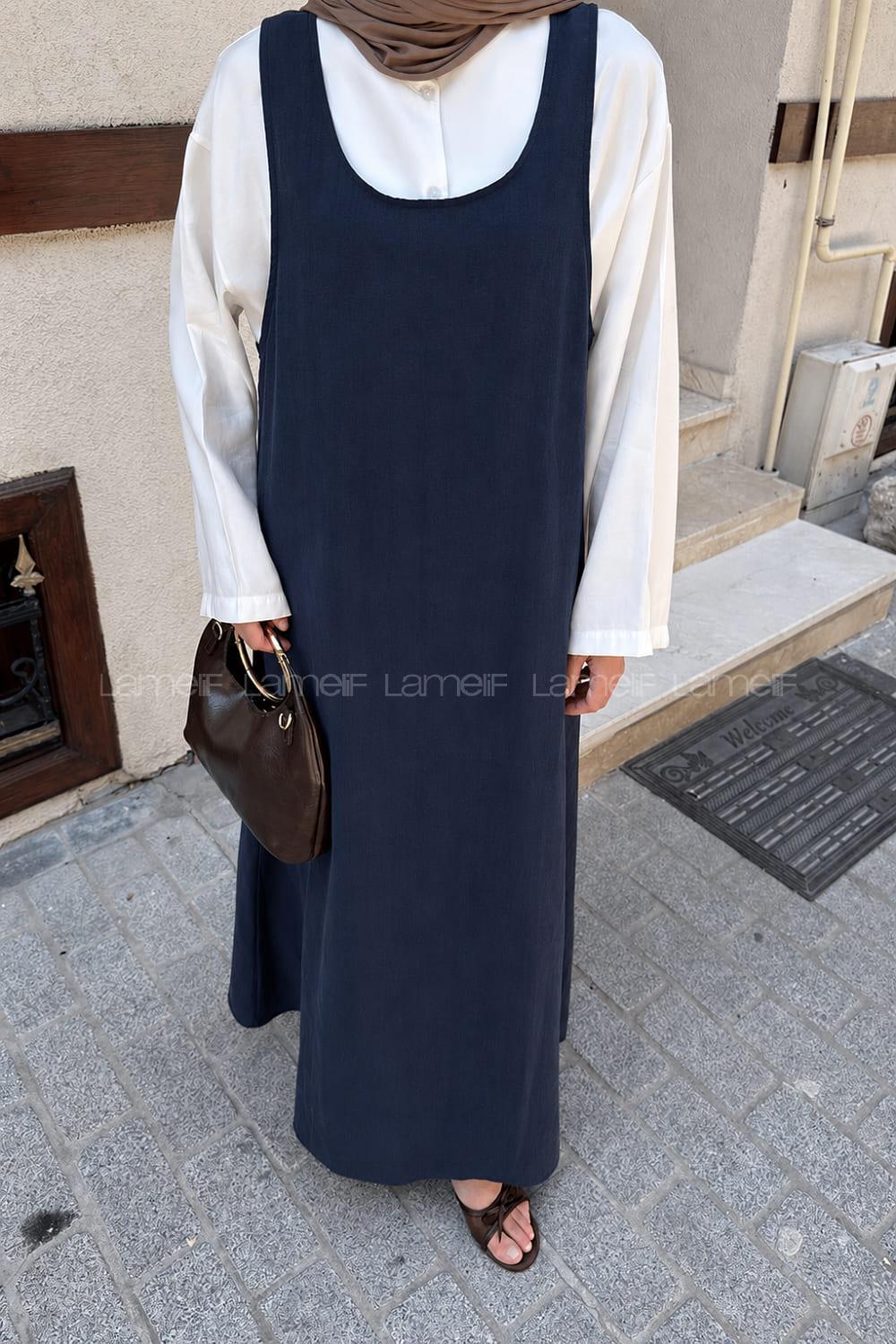 Navy Blue Crew Neck Unprinted Dresess
