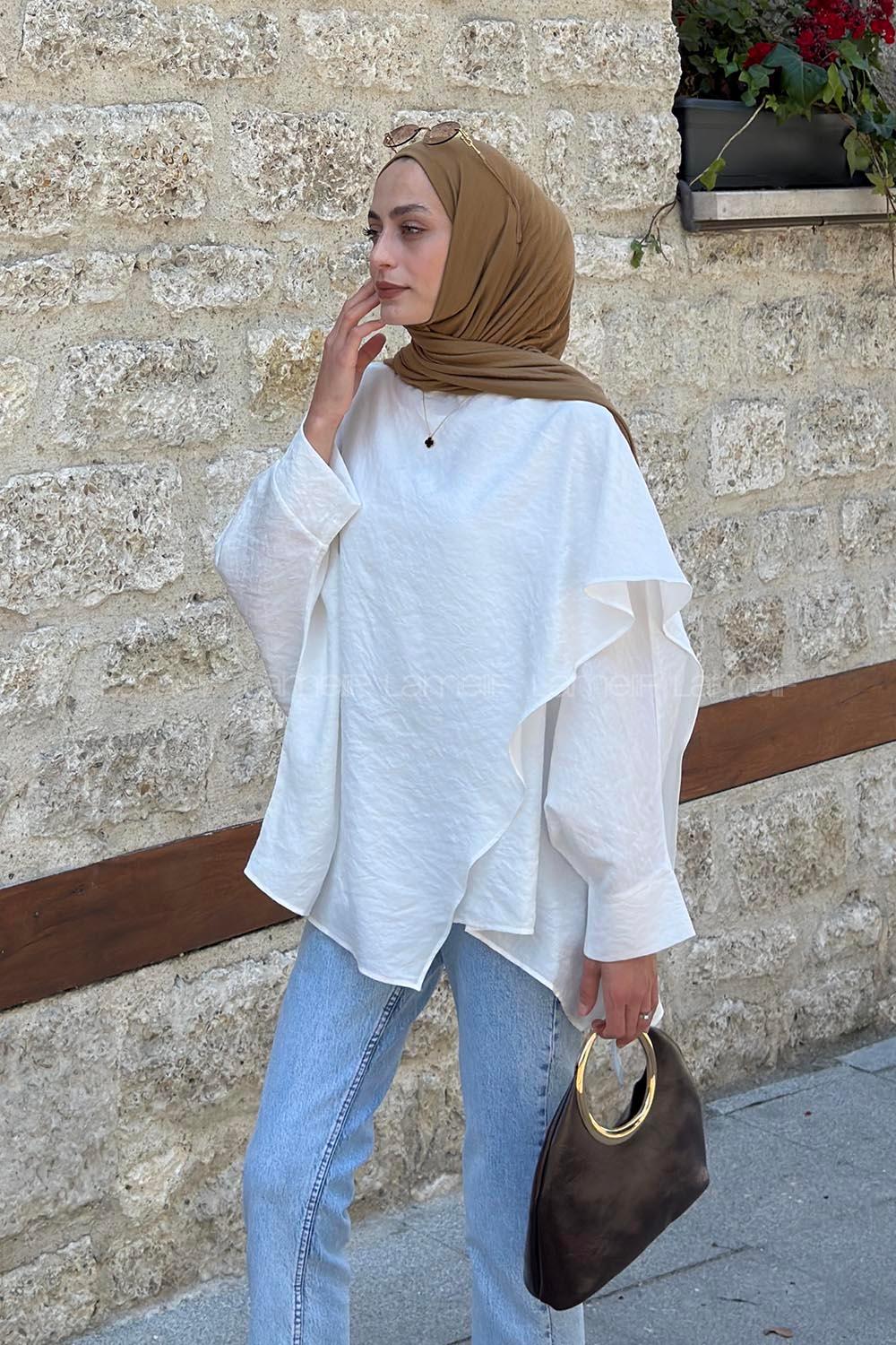 White Crew Neck Long Arm Cotton Blouse