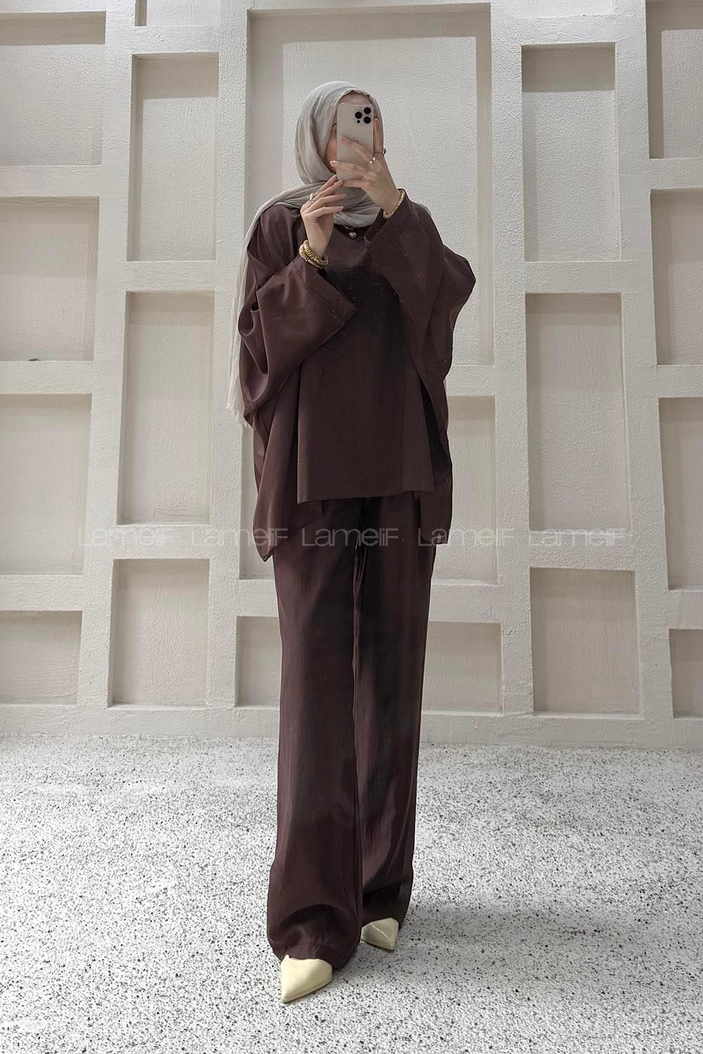 Bitter Brown Crew Neck Long Arm Cotton Regular Trousers Comfortable Suit
