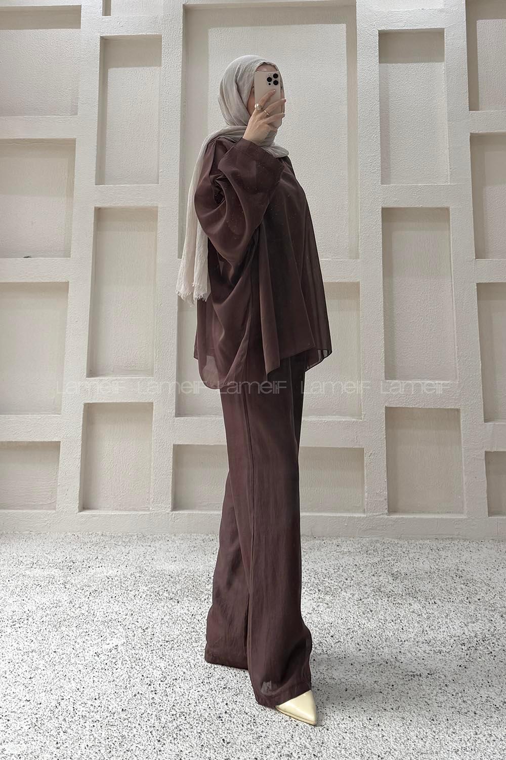 Bitter Brown Crew Neck Long Arm Cotton Regular Trousers Comfortable Suit