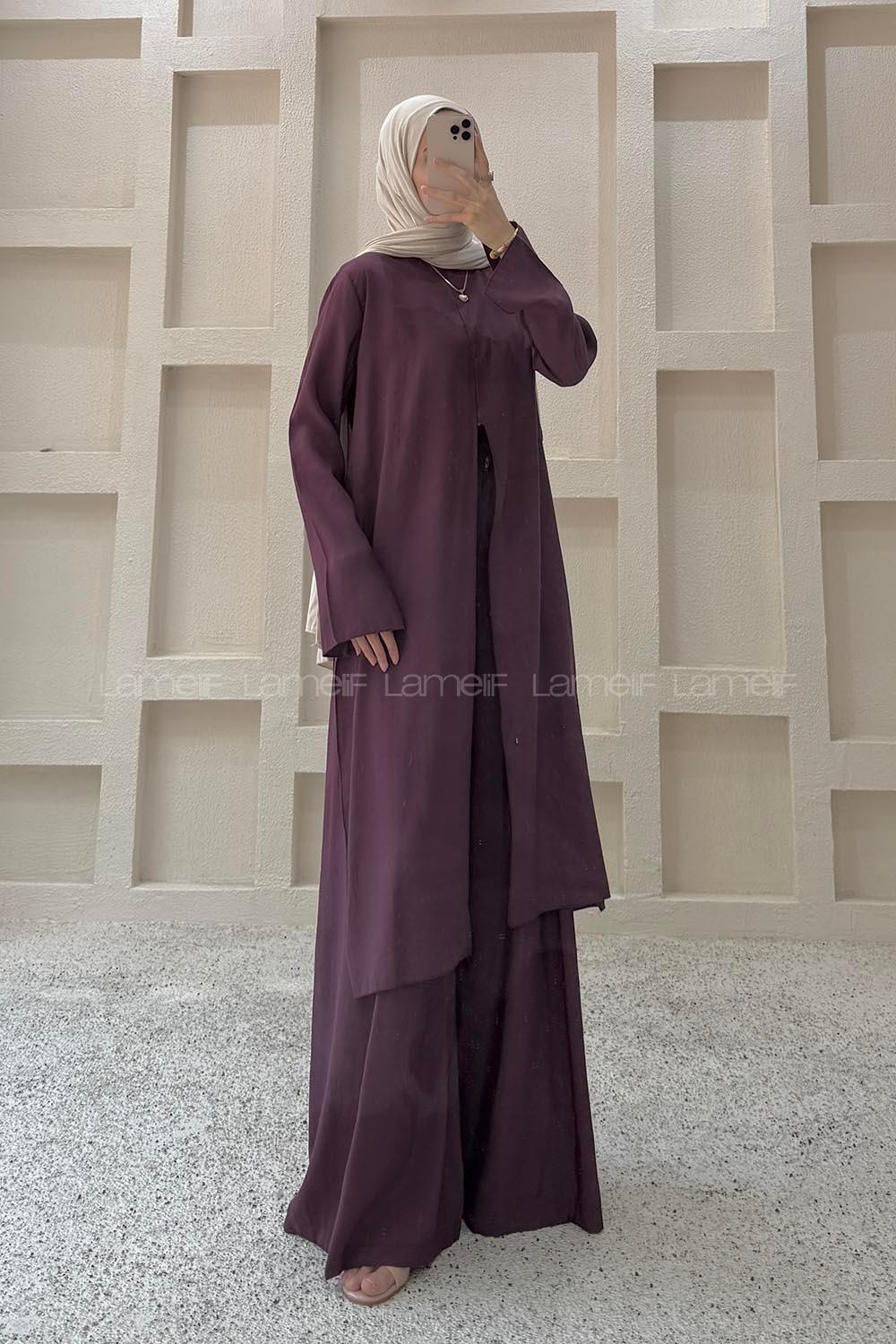 Eggplant Purple Crew Neck Long Arm Modal Regular Trousers Comfortable Suit