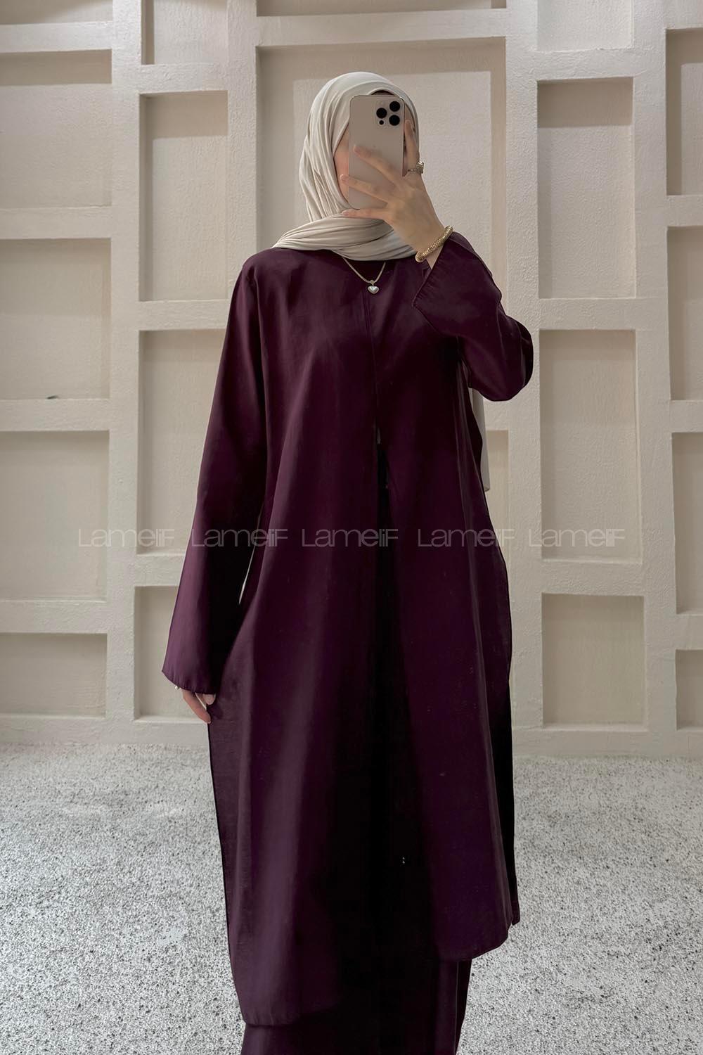 Eggplant Purple Crew Neck Long Arm Modal Regular Trousers Comfortable Suit