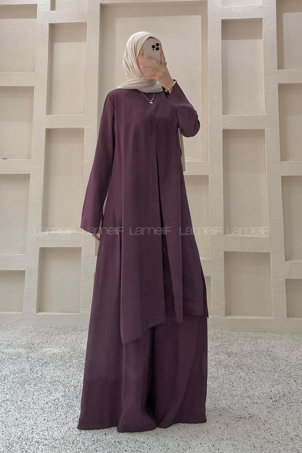 Eggplant Purple Crew Neck Long Arm Modal Regular Trousers Comfortable Suit